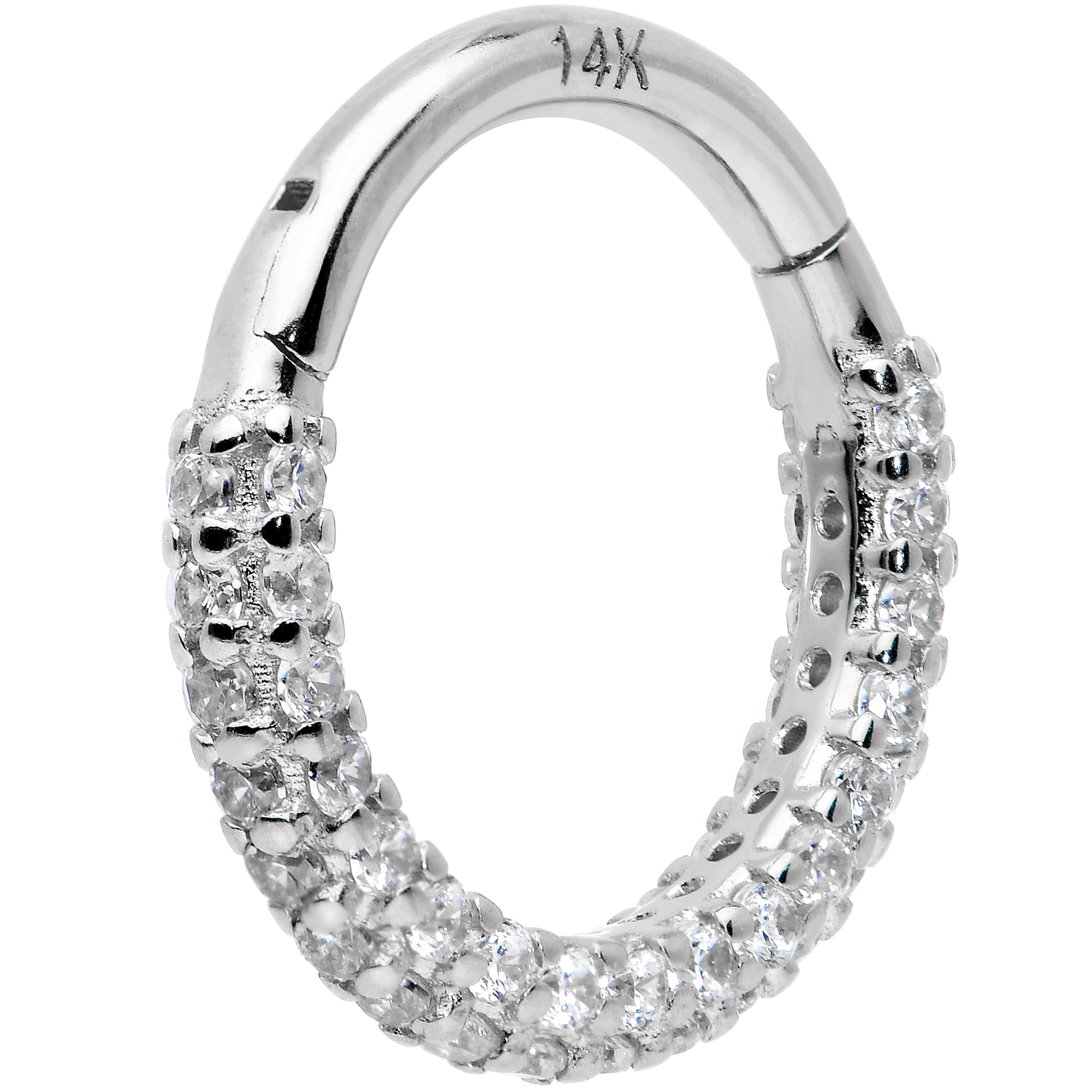 16G 5/16 14k White Gold CZ Paved Ultra Luxe Hinged Circular Segment Ring