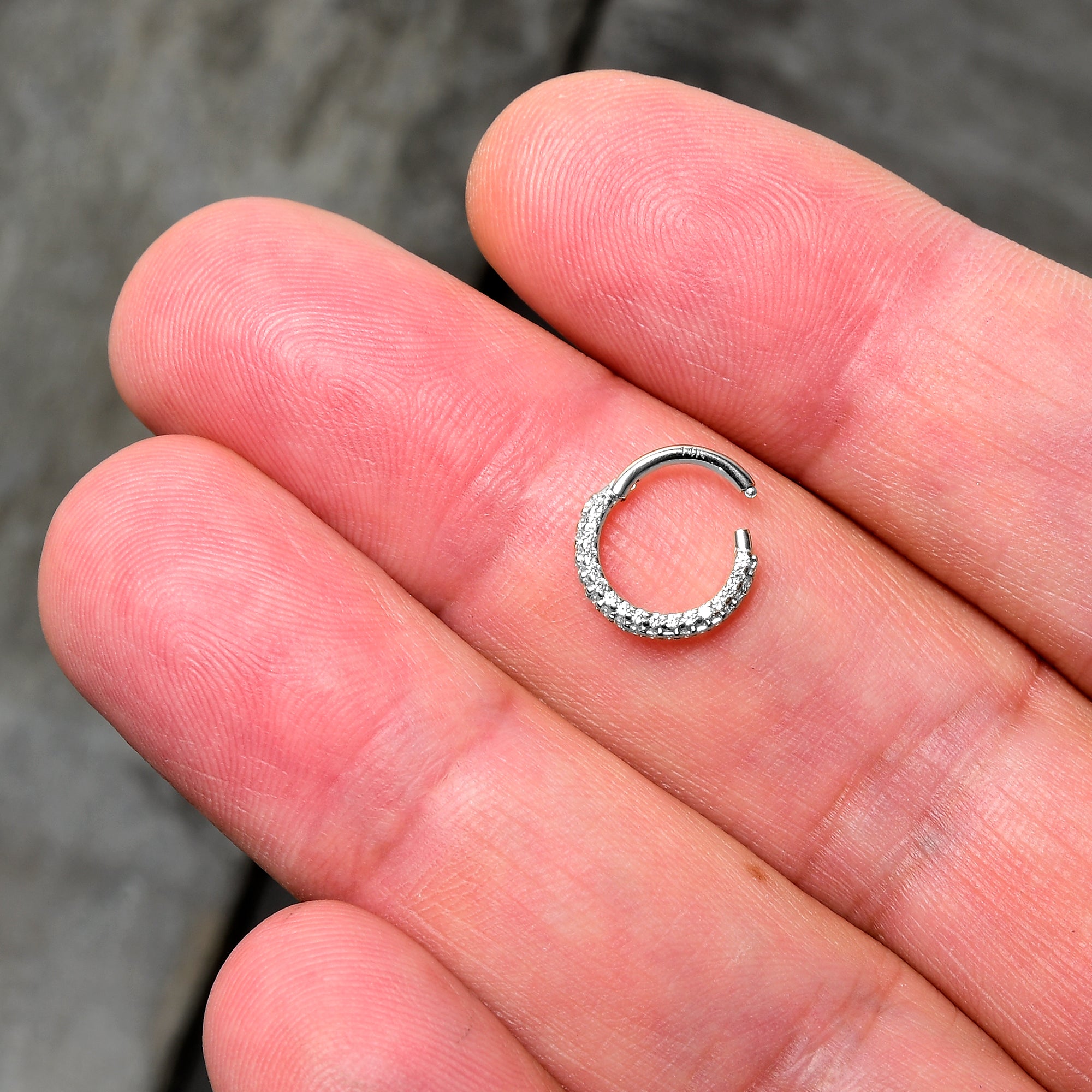 16G 5/16 14k White Gold CZ Paved Ultra Luxe Hinged Circular Segment Ring