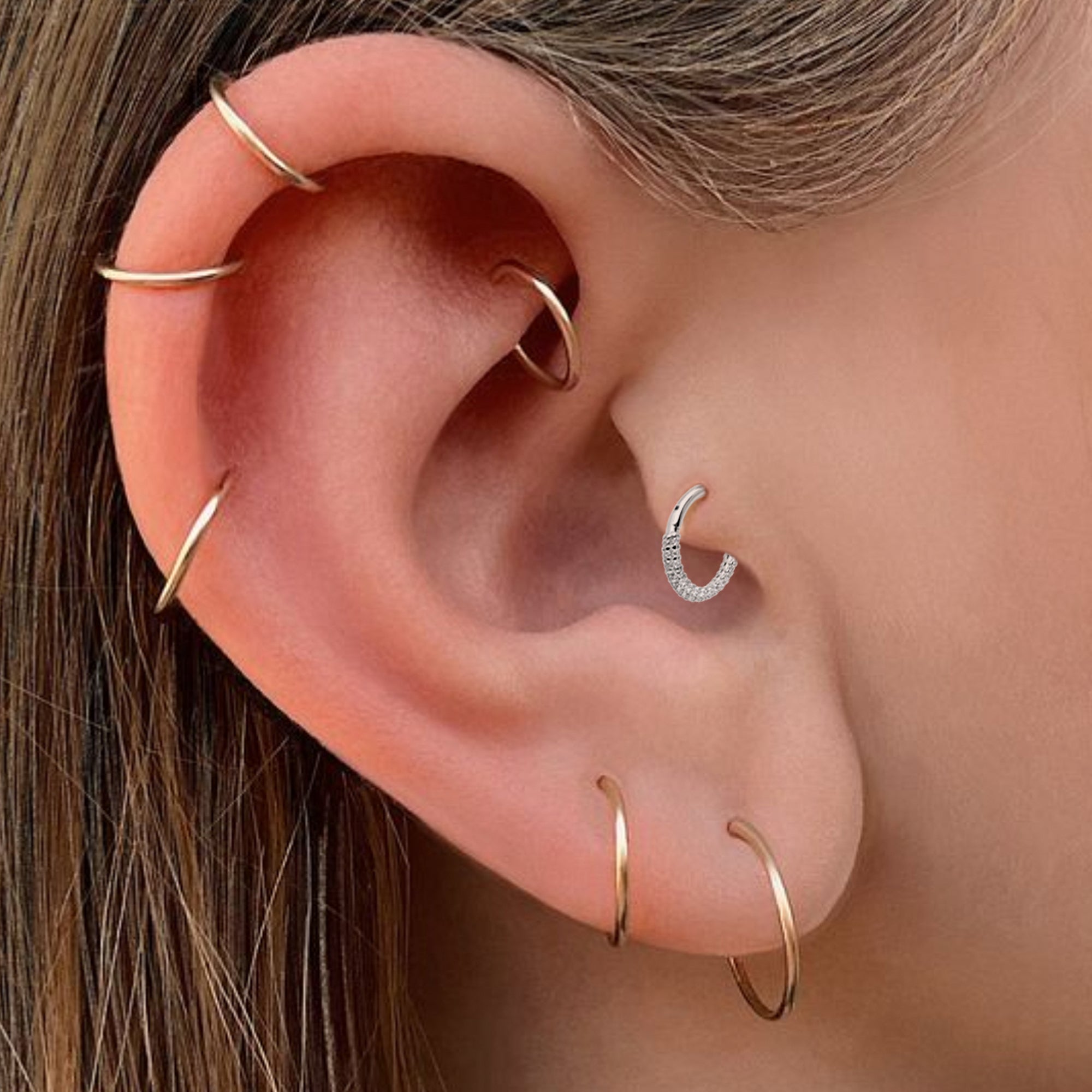 16G 5/16 14k White Gold CZ Paved Ultra Luxe Hinged Circular Segment Ring