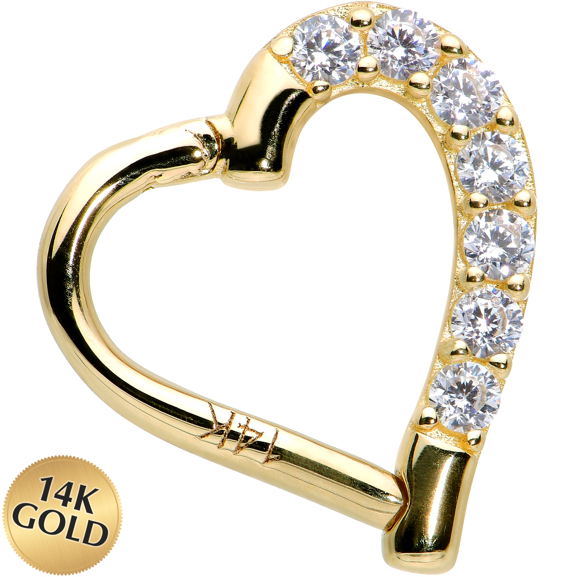 16G 5/16 14k Yellow Gold CZ Paved Ultra Luxe Left Hinged Heart Segment Ring