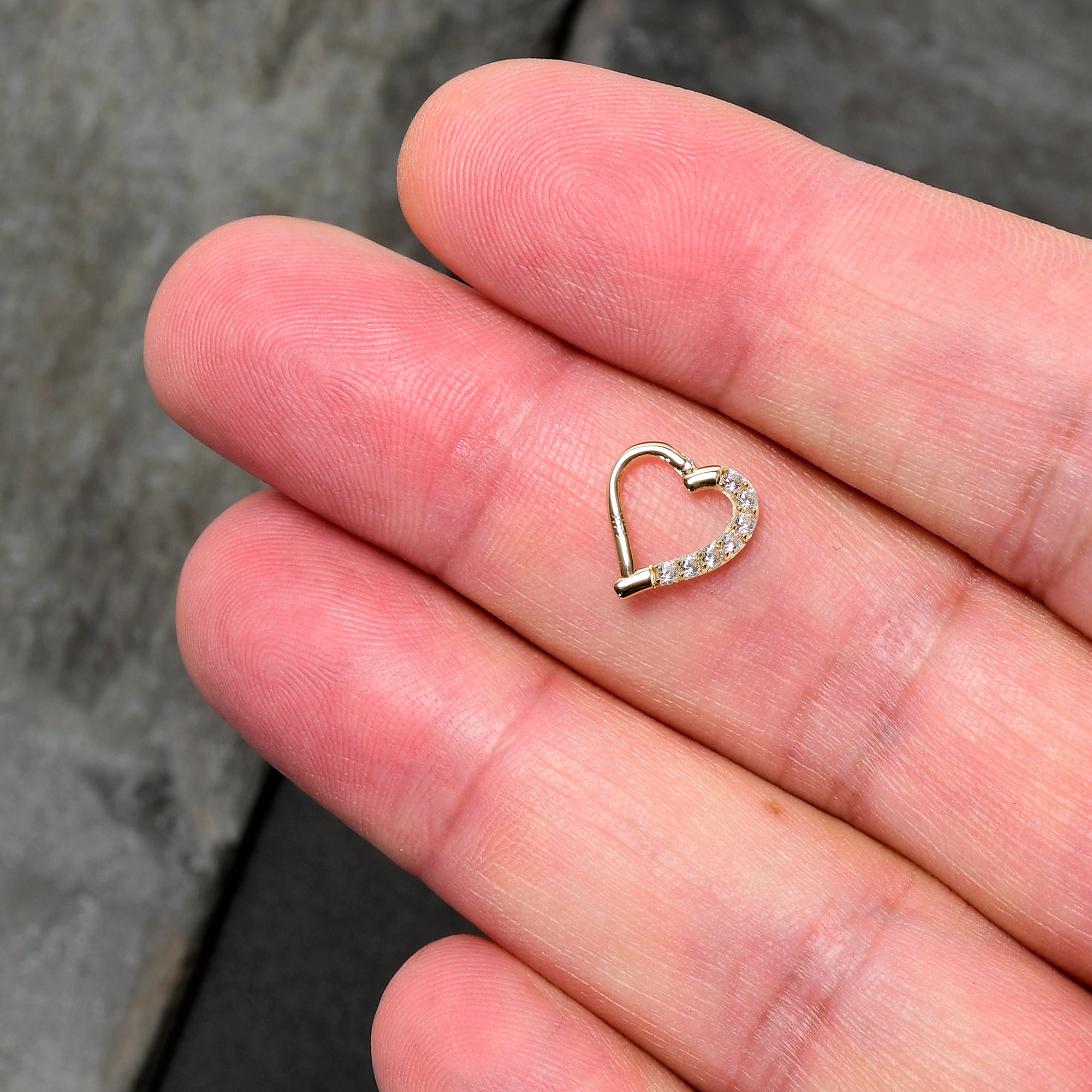 16G 5/16 14k Yellow Gold CZ Paved Ultra Luxe Left Hinged Heart Segment Ring