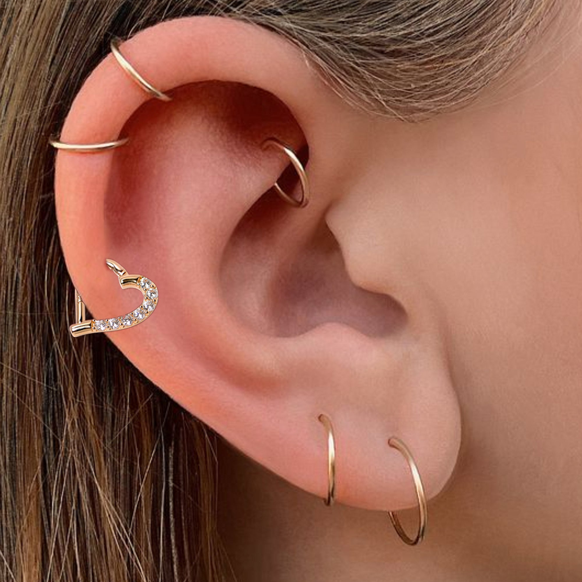 16G 5/16 14k Yellow Gold CZ Paved Ultra Luxe Left Hinged Heart Segment Ring