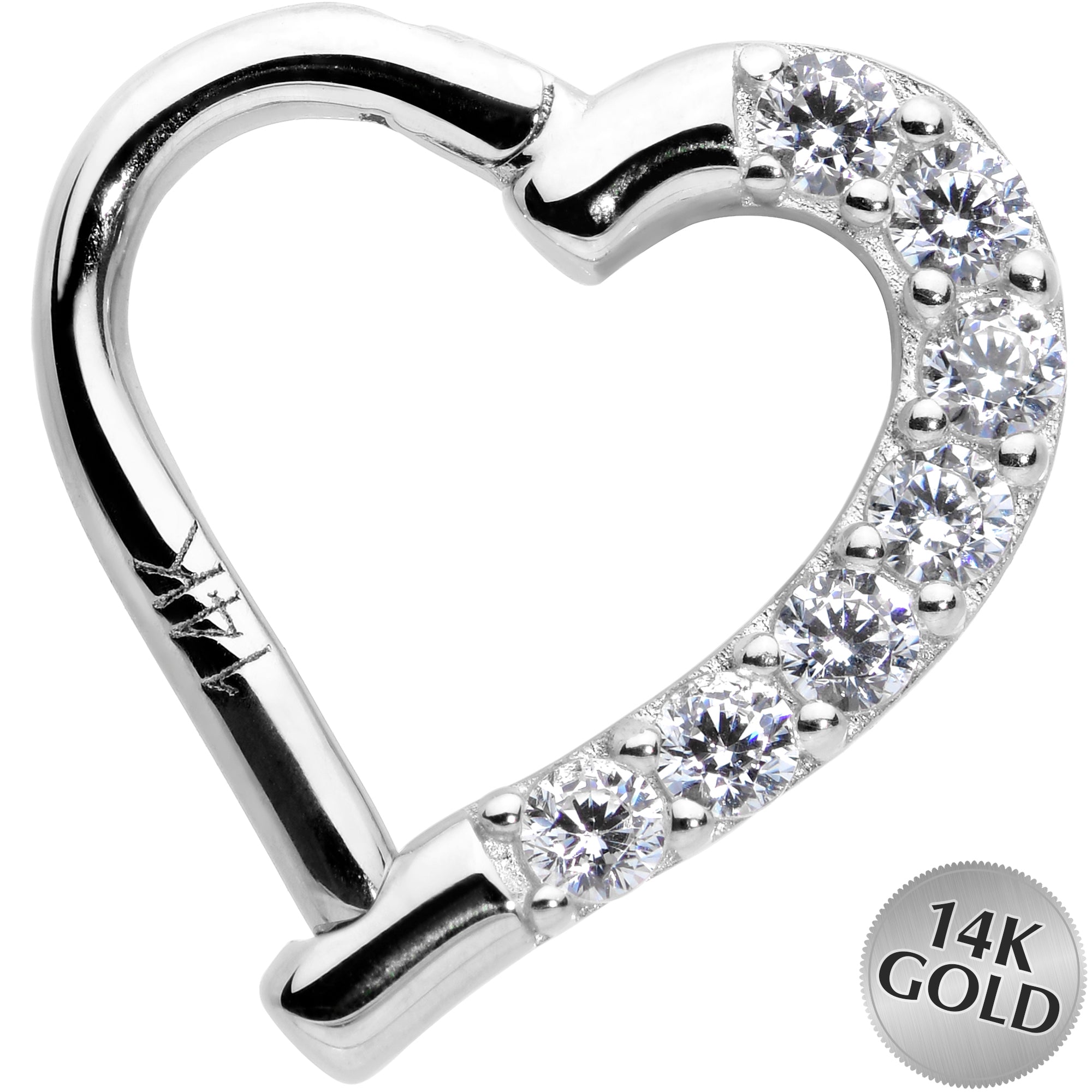 16G 5/16 14k White Gold CZ Paved Ultra Luxe Left Hinged Heart Segment Ring