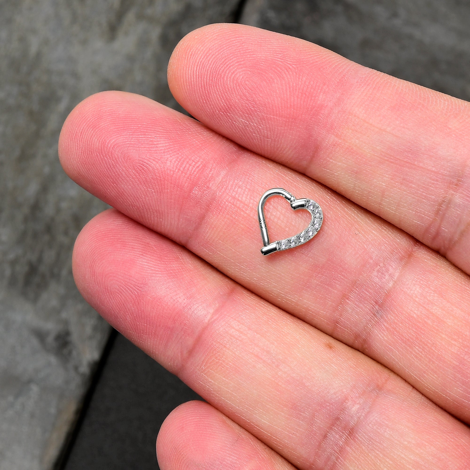 16G 5/16 14k White Gold CZ Paved Ultra Luxe Left Hinged Heart Segment Ring