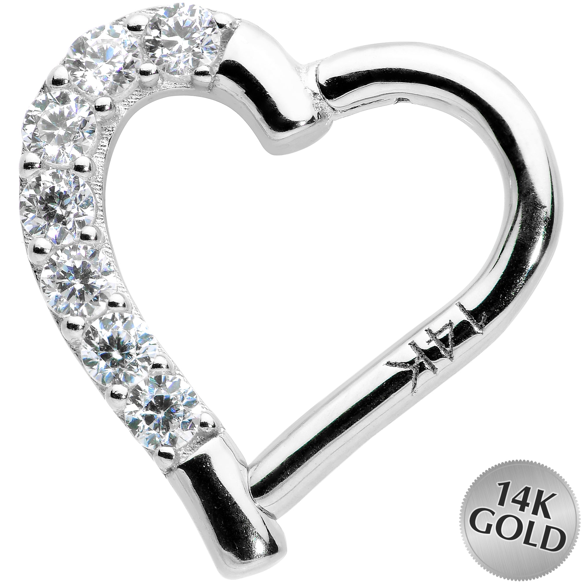 16G 5/16 14k White Gold CZ Paved Ultra Luxe Right Hinged Heart Segment Ring