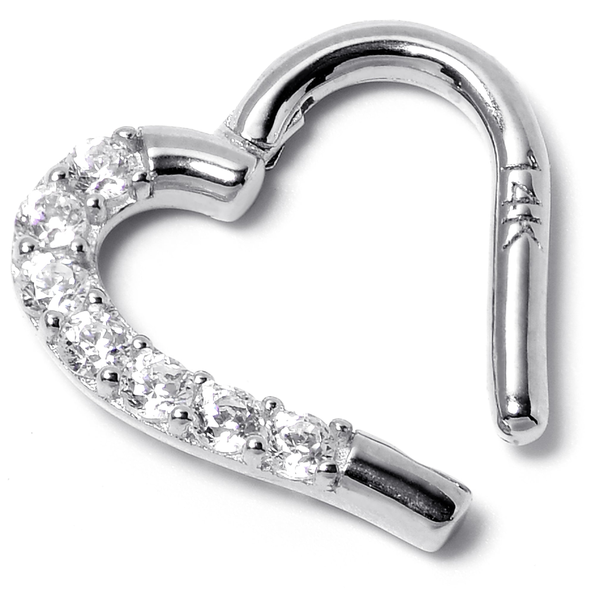 16G 5/16 14k White Gold CZ Paved Ultra Luxe Right Hinged Heart Segment Ring