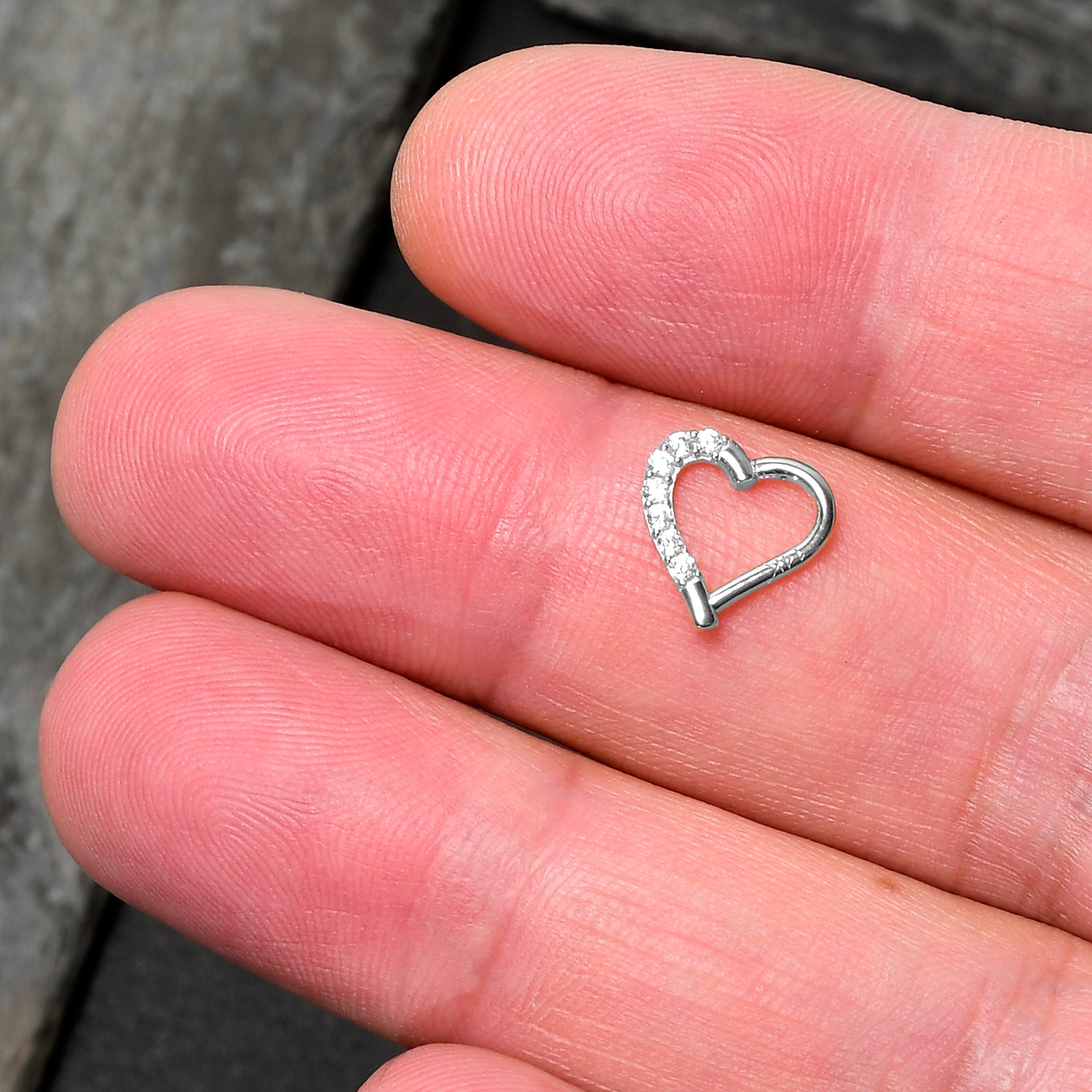 16G 5/16 14k White Gold CZ Paved Ultra Luxe Right Hinged Heart Segment Ring