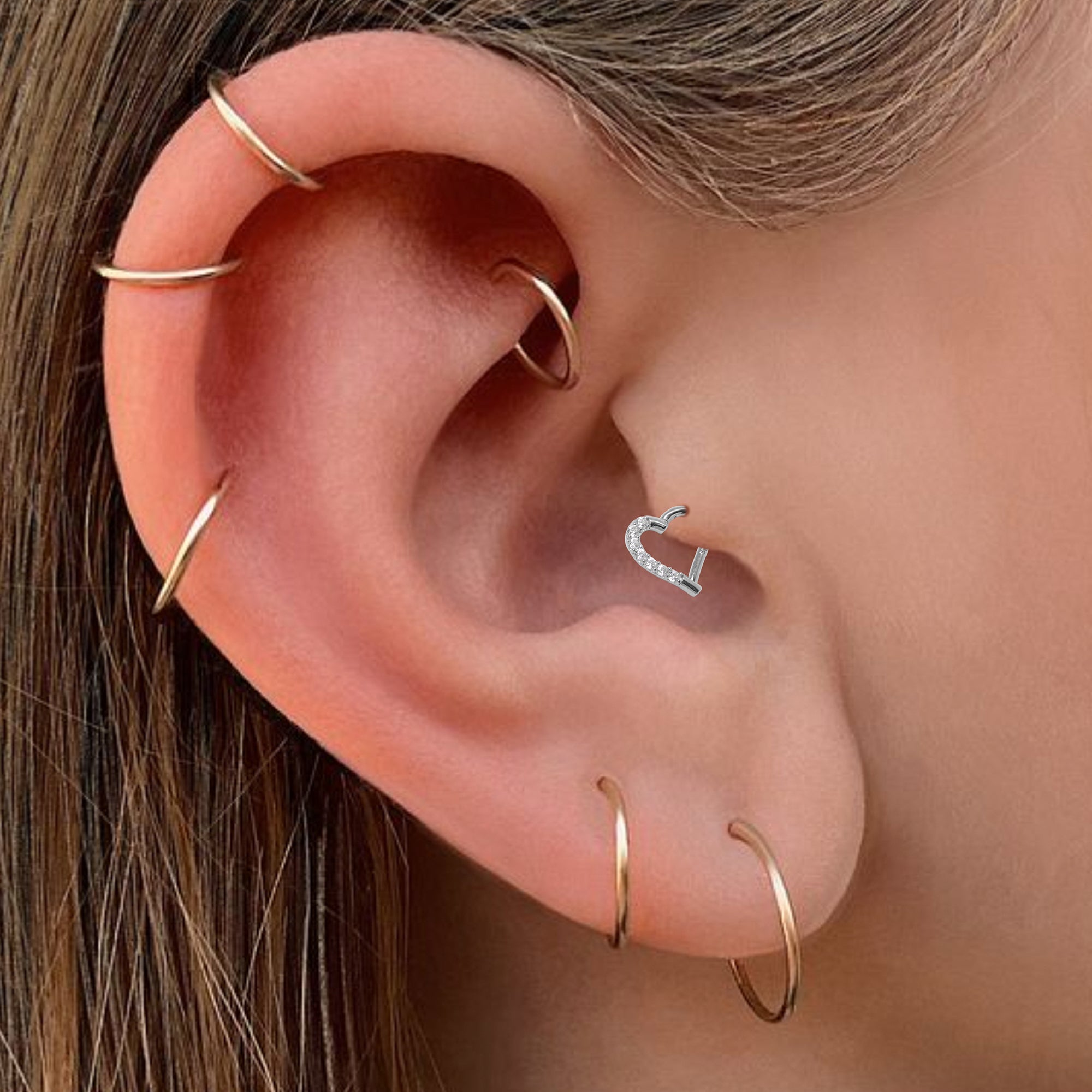 16G 5/16 14k White Gold CZ Paved Ultra Luxe Right Hinged Heart Segment Ring