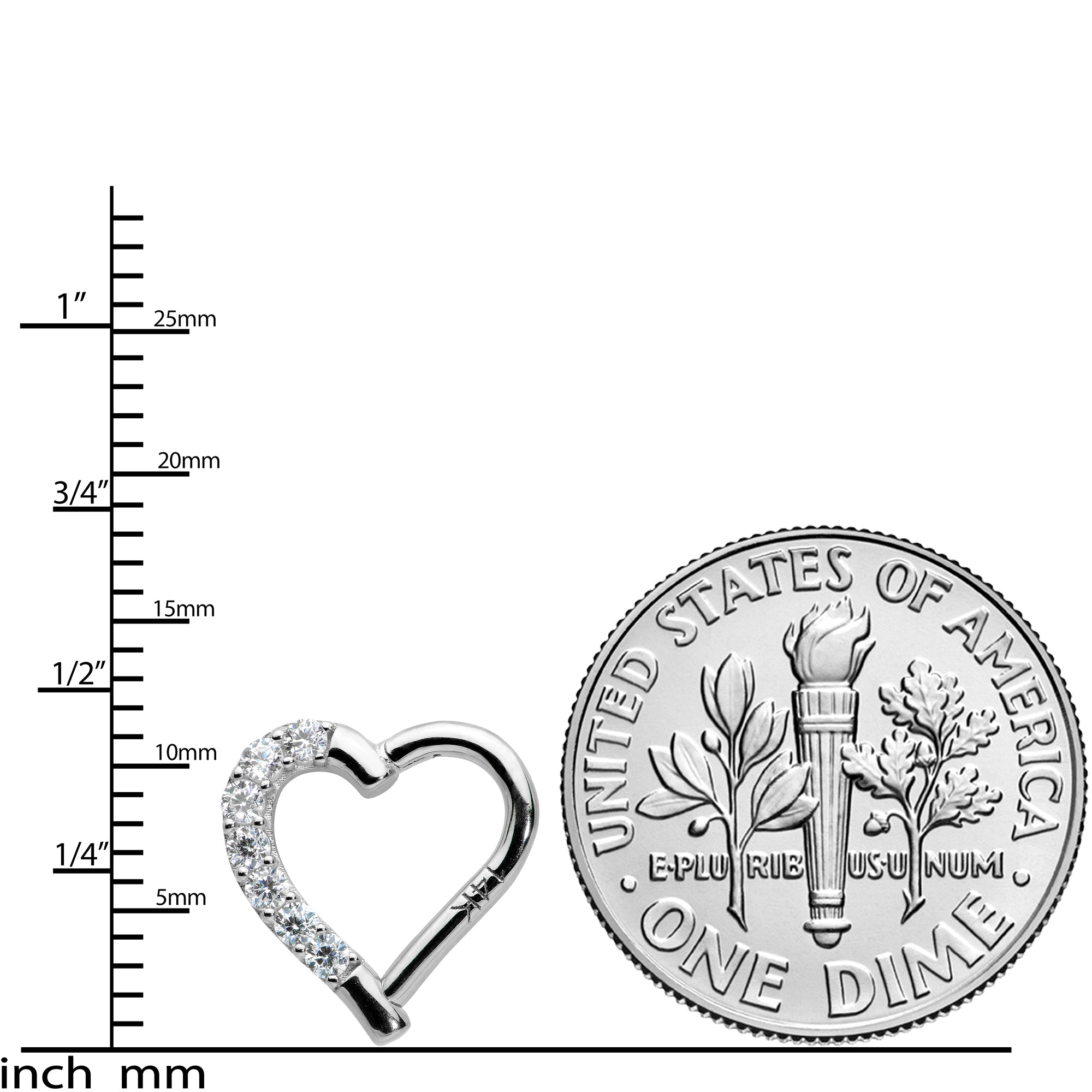 16G 5/16 14k White Gold CZ Paved Ultra Luxe Right Hinged Heart Segment Ring