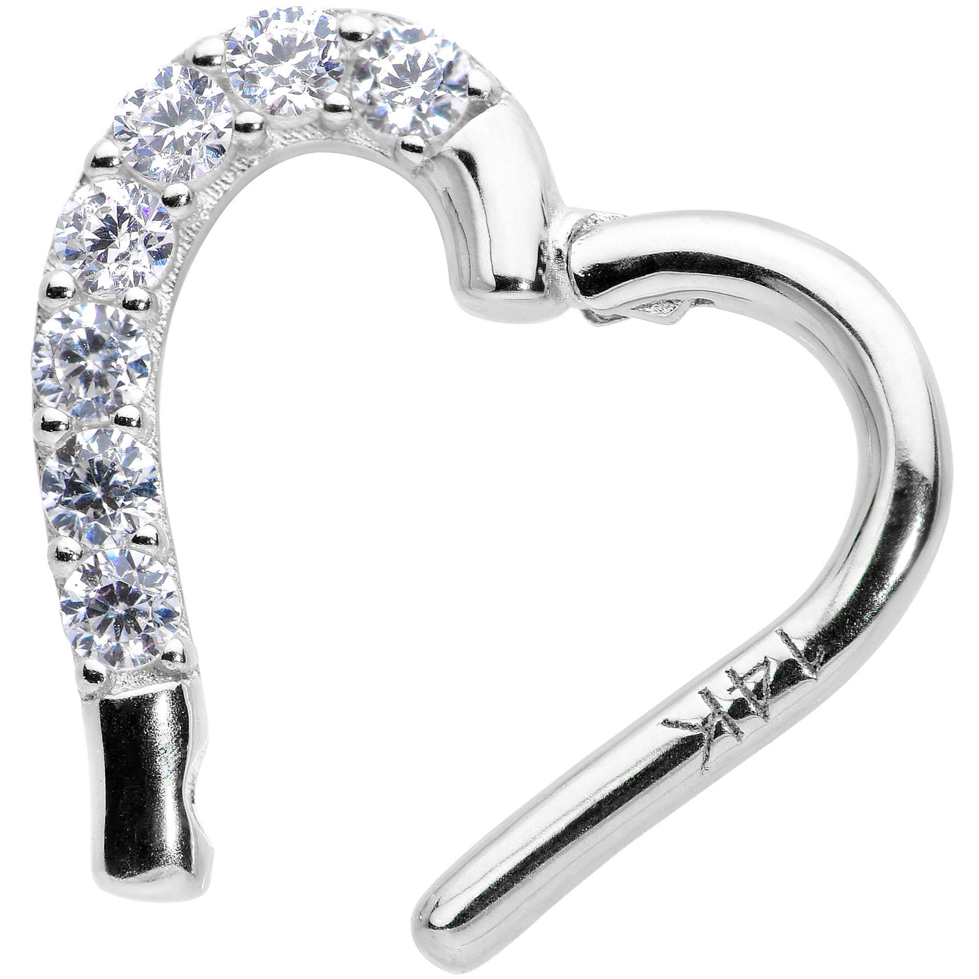 16G 5/16 14k White Gold CZ Paved Ultra Luxe Right Hinged Heart Segment Ring