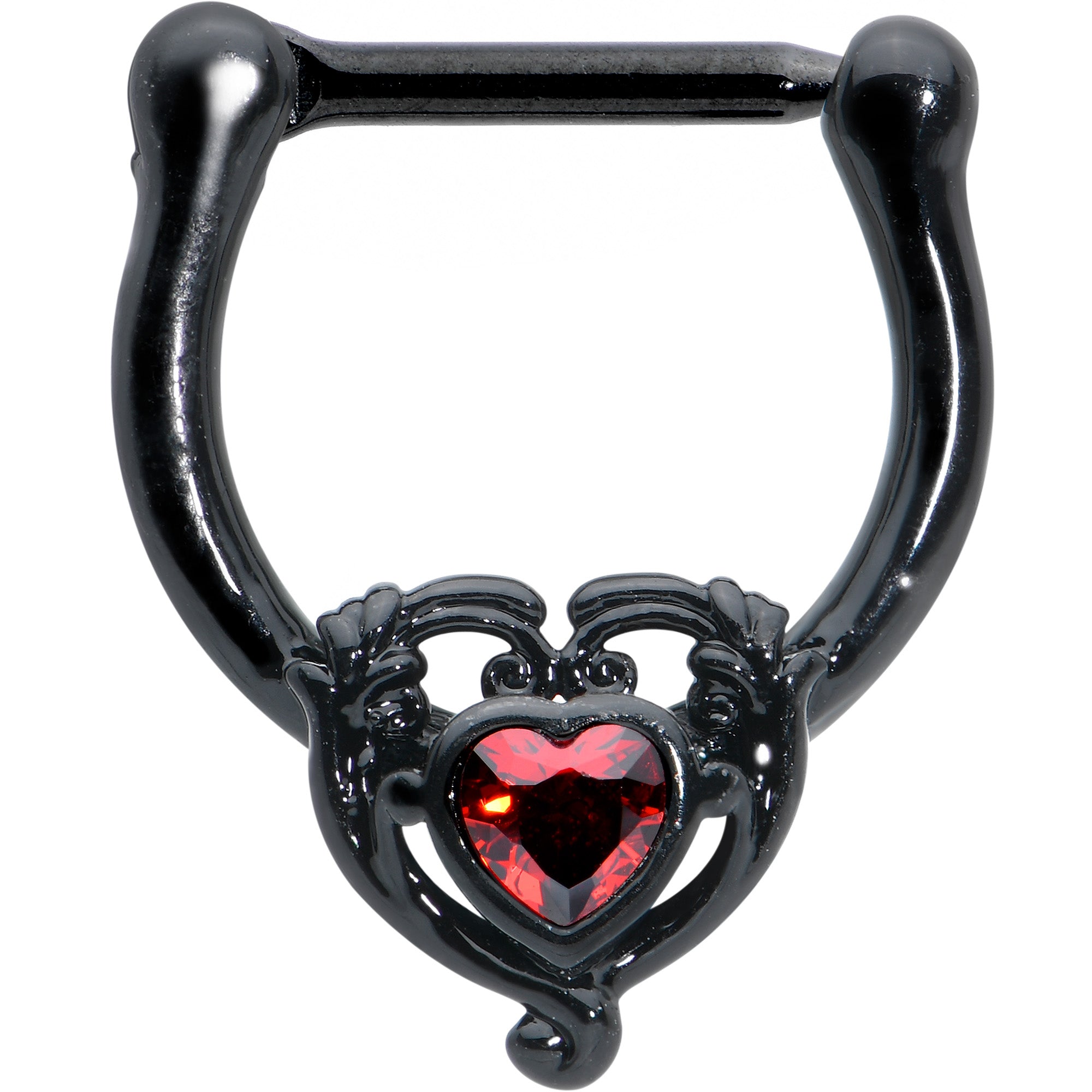 16G 5/16 Red CZ Gem Black Passion Heart Cartilage Clicker