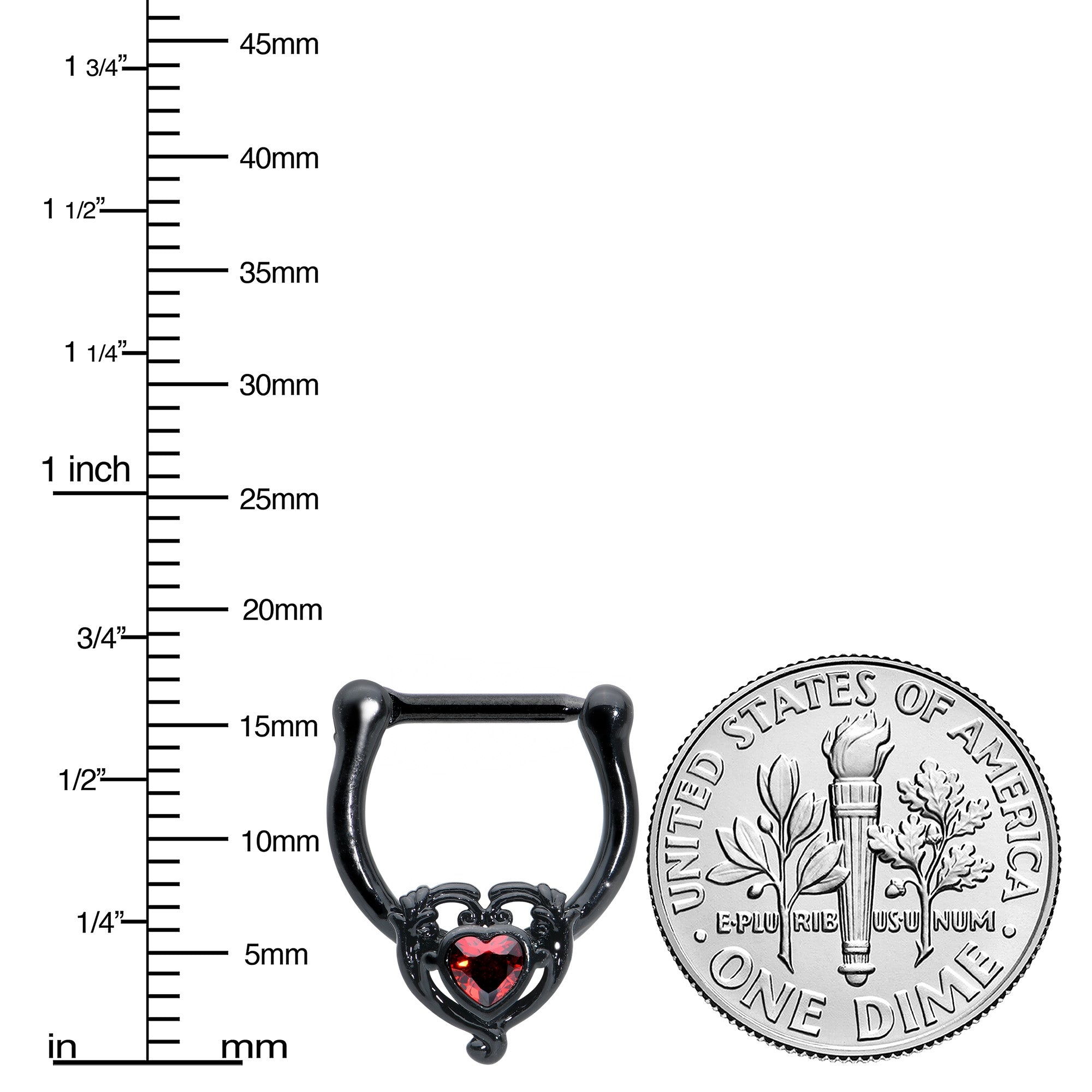 16G 5/16 Red CZ Gem Black Passion Heart Cartilage Clicker