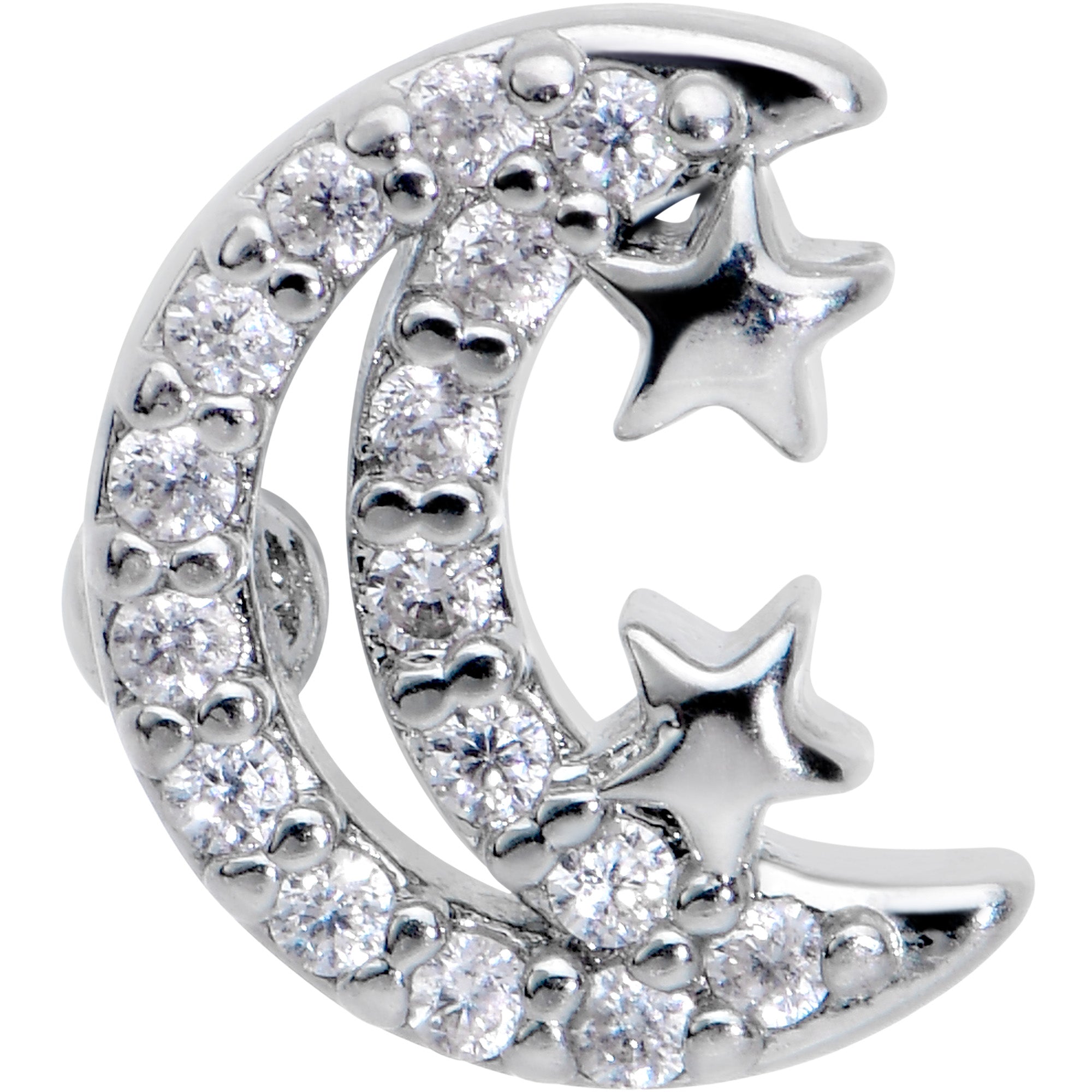 16G 1/4 Clear CZ Gem Starry Crescent Moon Cartilage Tragus Earring