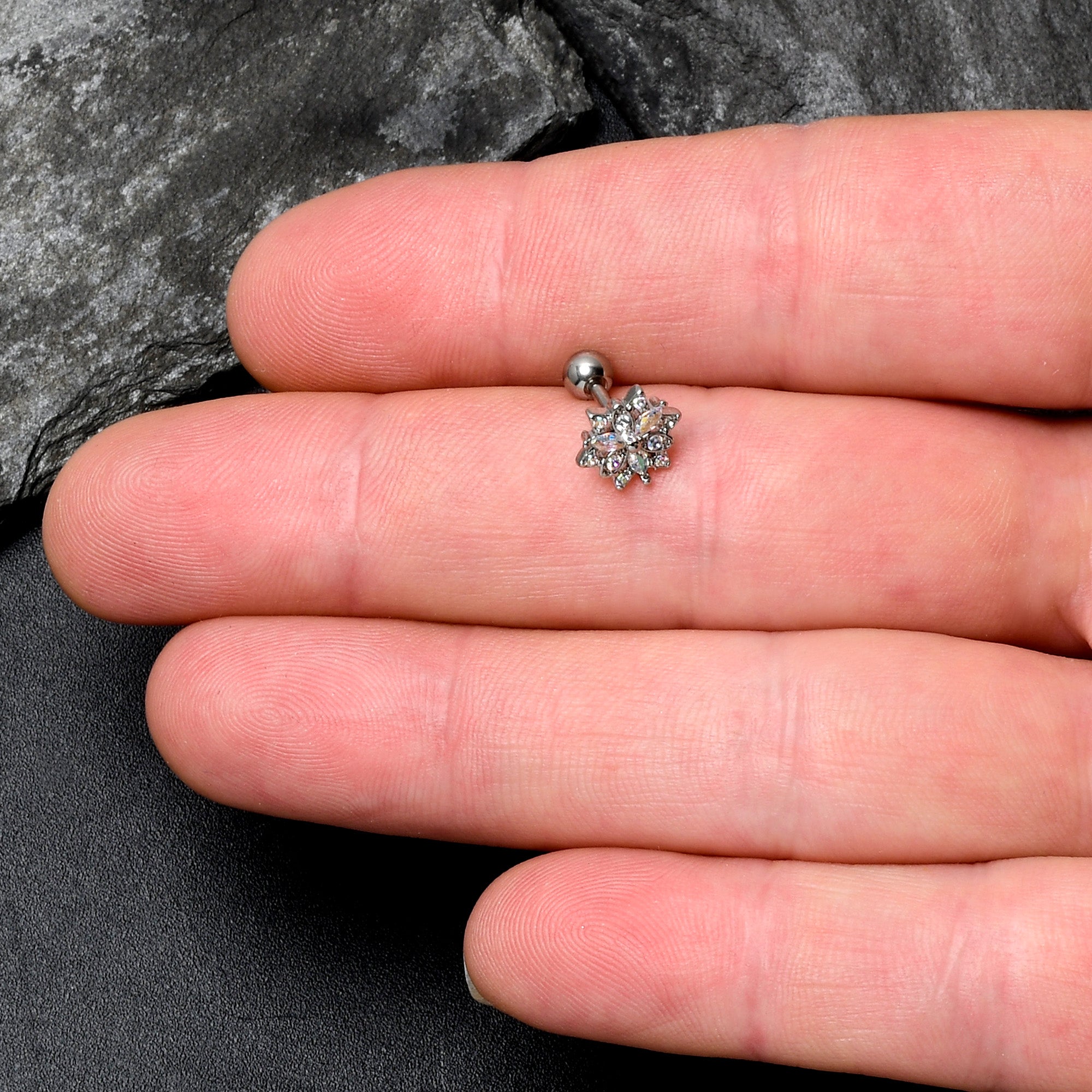 16G 1/4 Aurora CZ Gem Snowflake Style Cartilage Tragus Earring