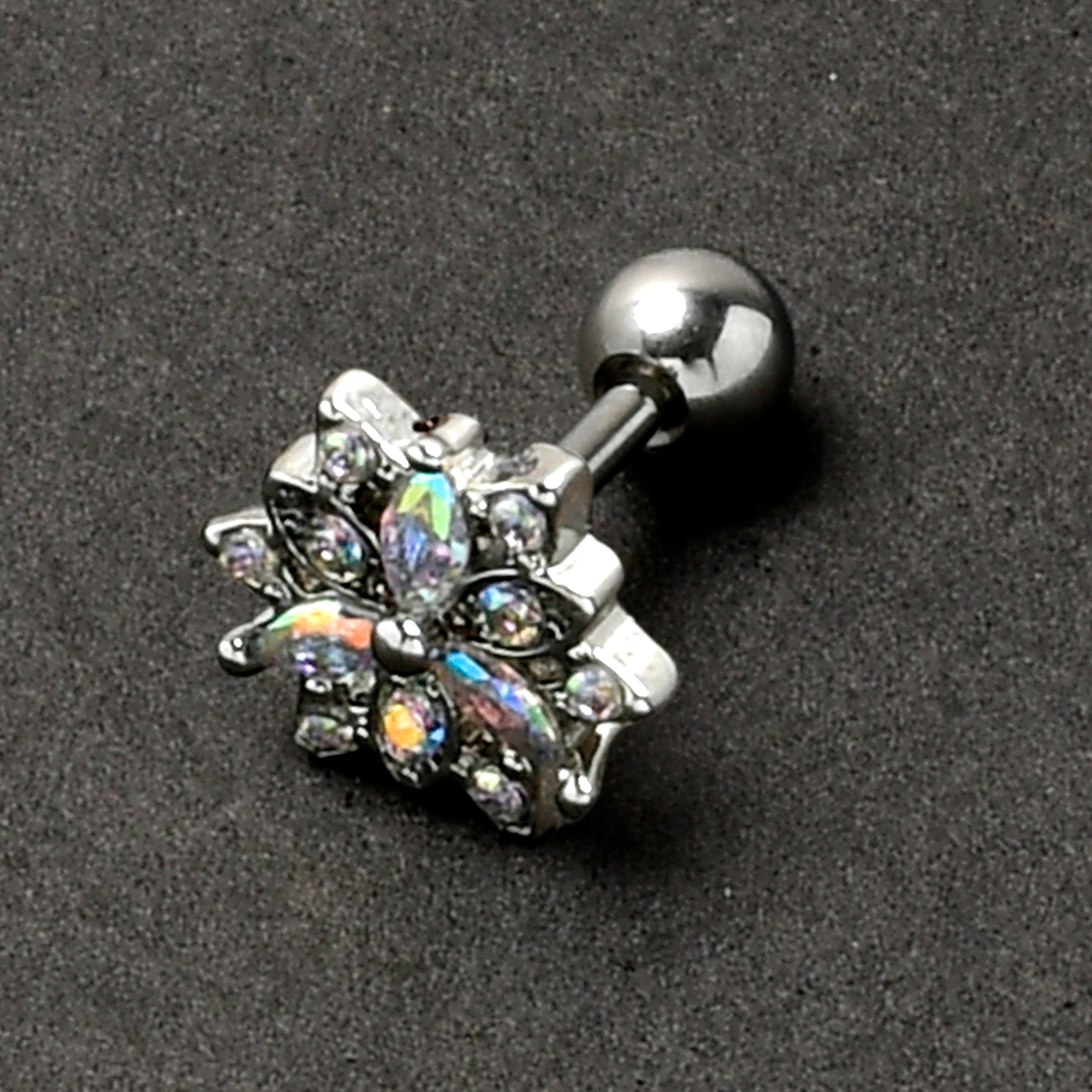 16G 1/4 Aurora CZ Gem Snowflake Style Cartilage Tragus Earring