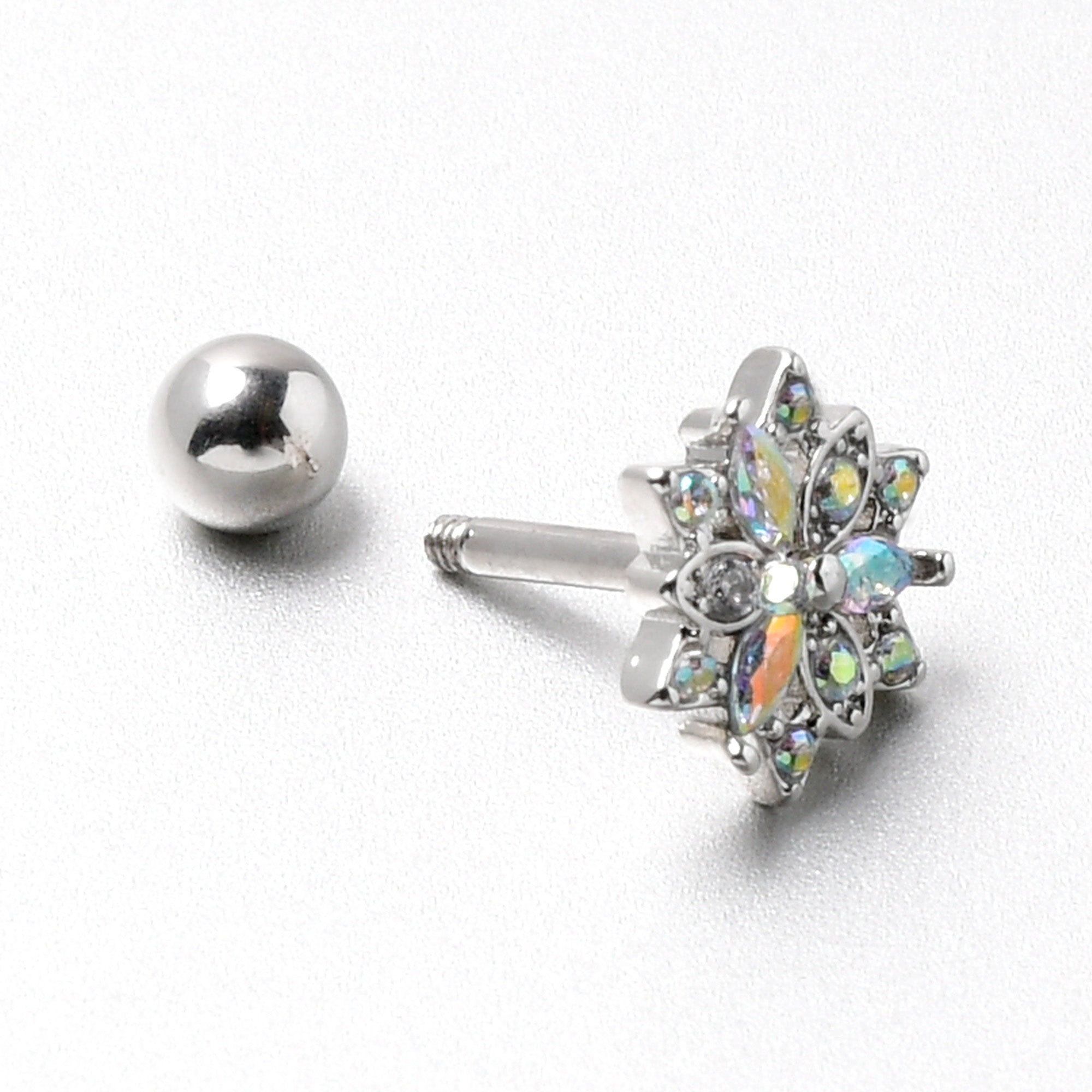 16G 1/4 Aurora CZ Gem Snowflake Style Cartilage Tragus Earring