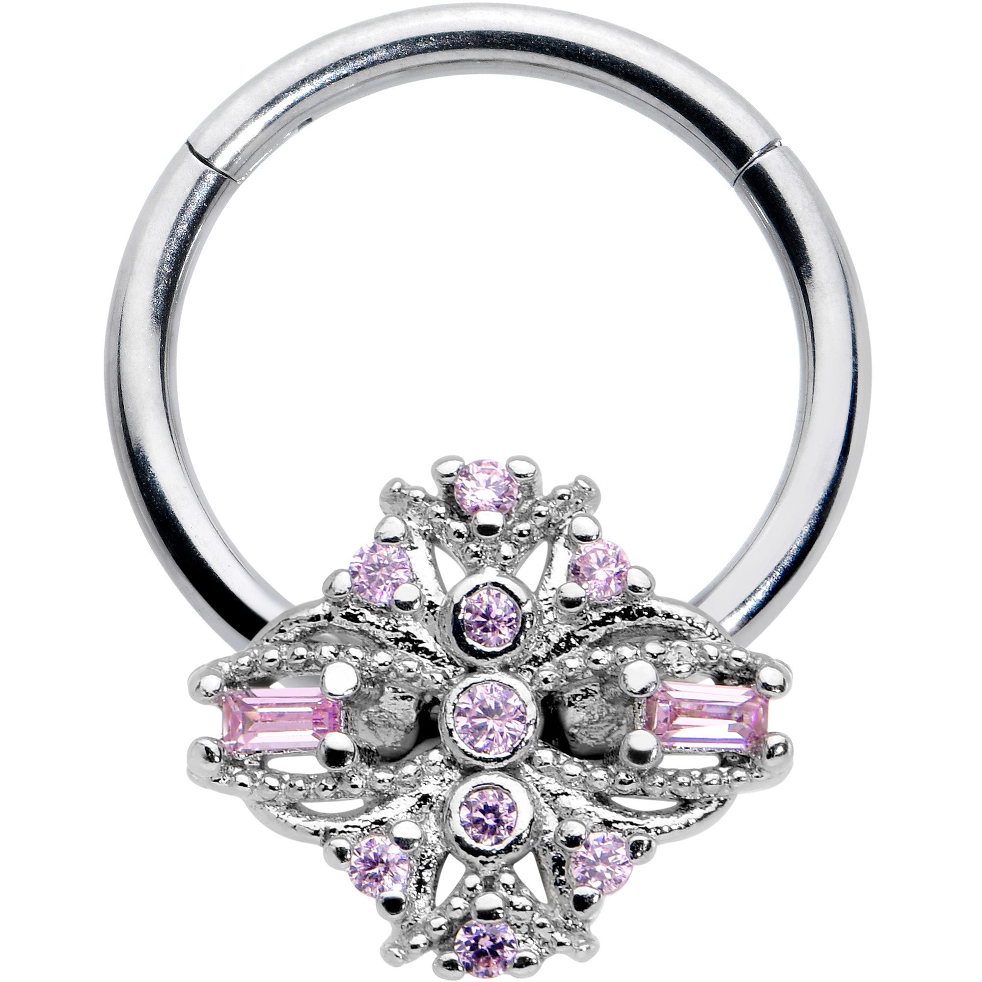 16G 3/8 Pink Gem Opulent Cross Hinged Segment Ring