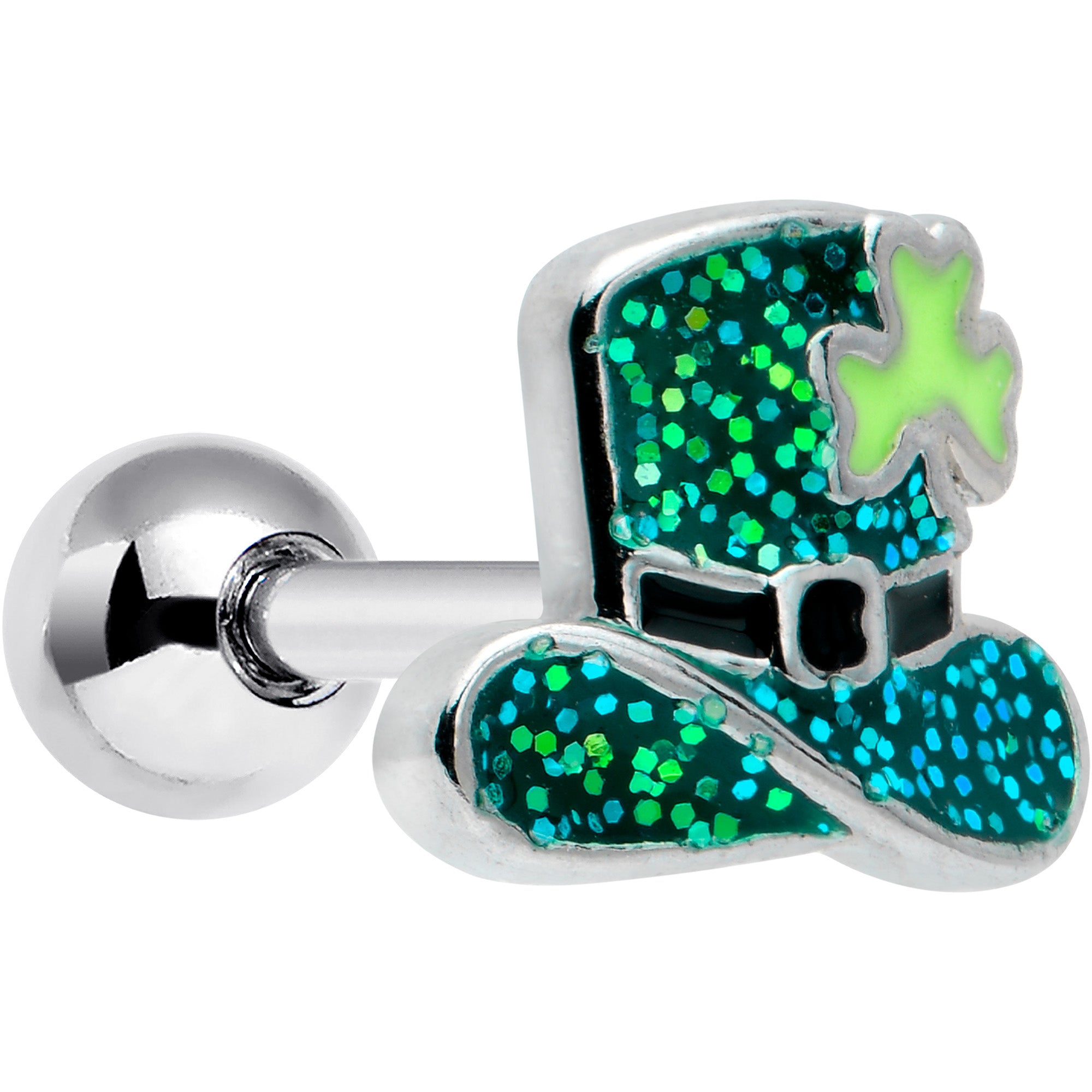 16G 1/4 Glitter Top Hat Shamrock Cartilage Tragus Earring