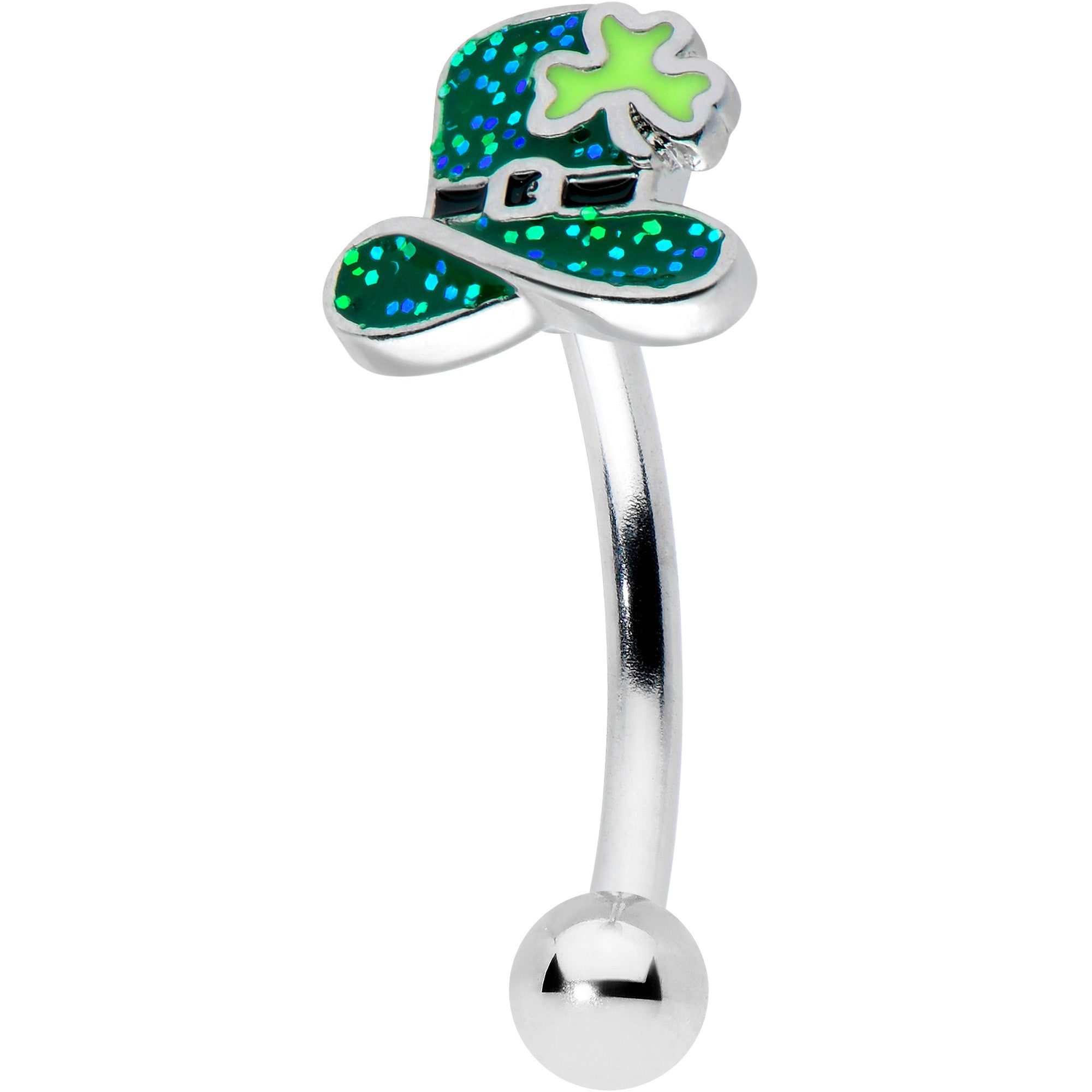 16G 5/16 Glitter Top Hat Shamrock St Patricks Curved Eyebrow Ring
