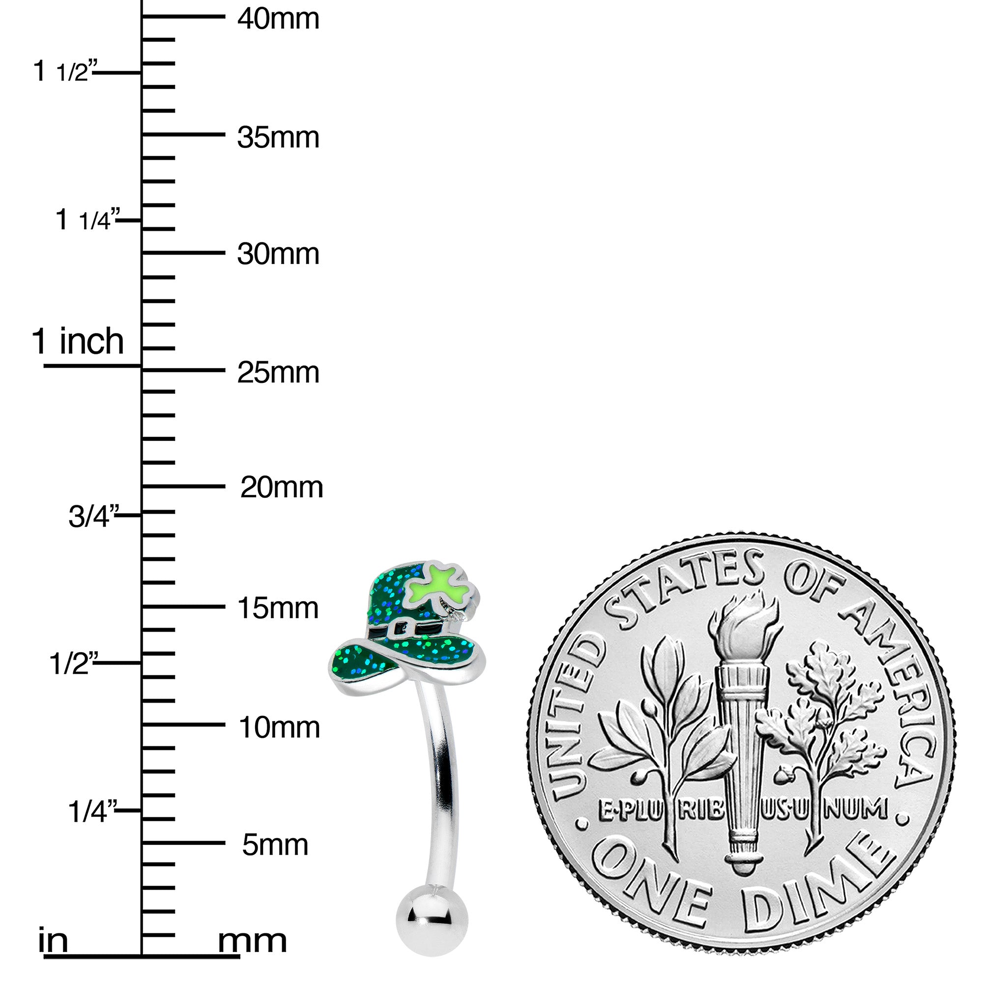 16G 5/16 Glitter Top Hat Shamrock St Patricks Curved Eyebrow Ring