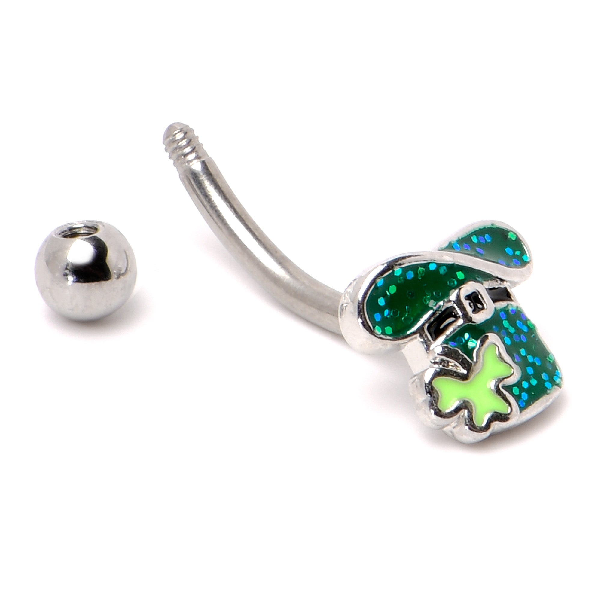 16G 5/16 Glitter Top Hat Shamrock St Patricks Curved Eyebrow Ring