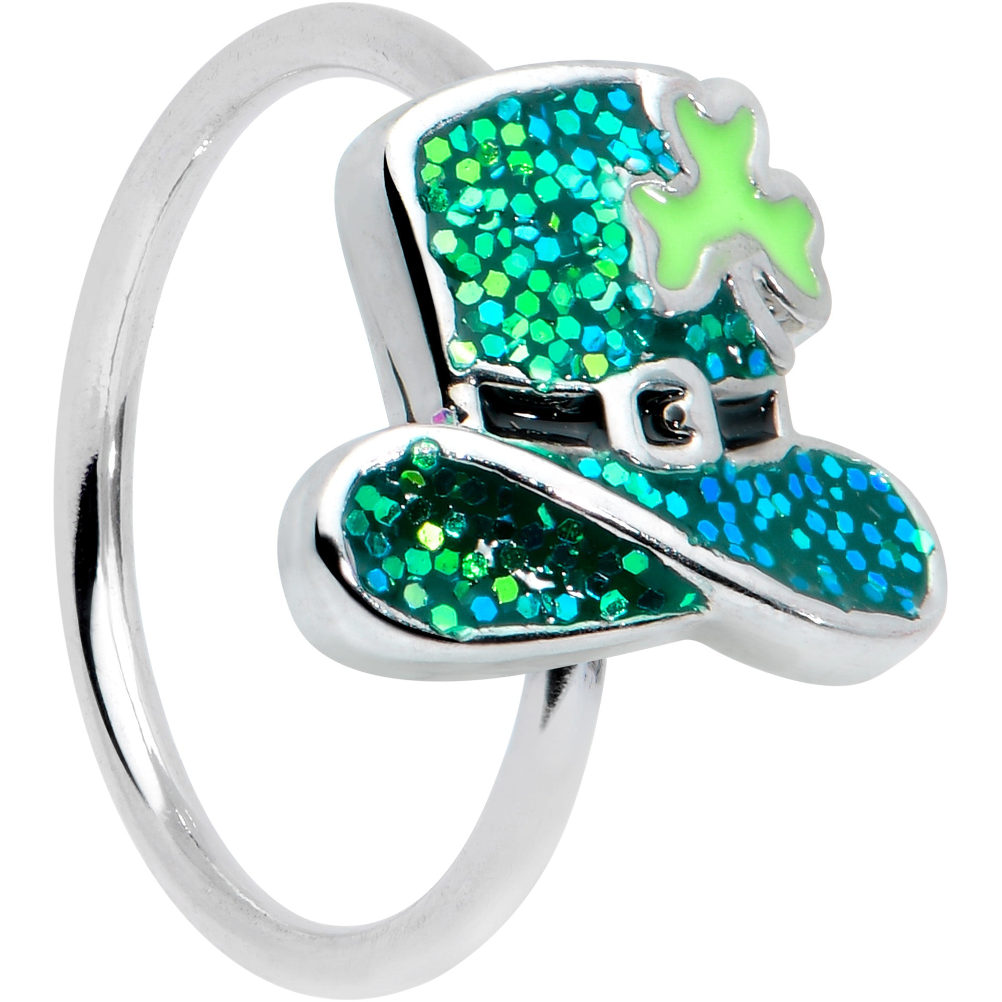 20G 5/16 Glitter Top Hat Shamrock St Patricks Nose Hoop