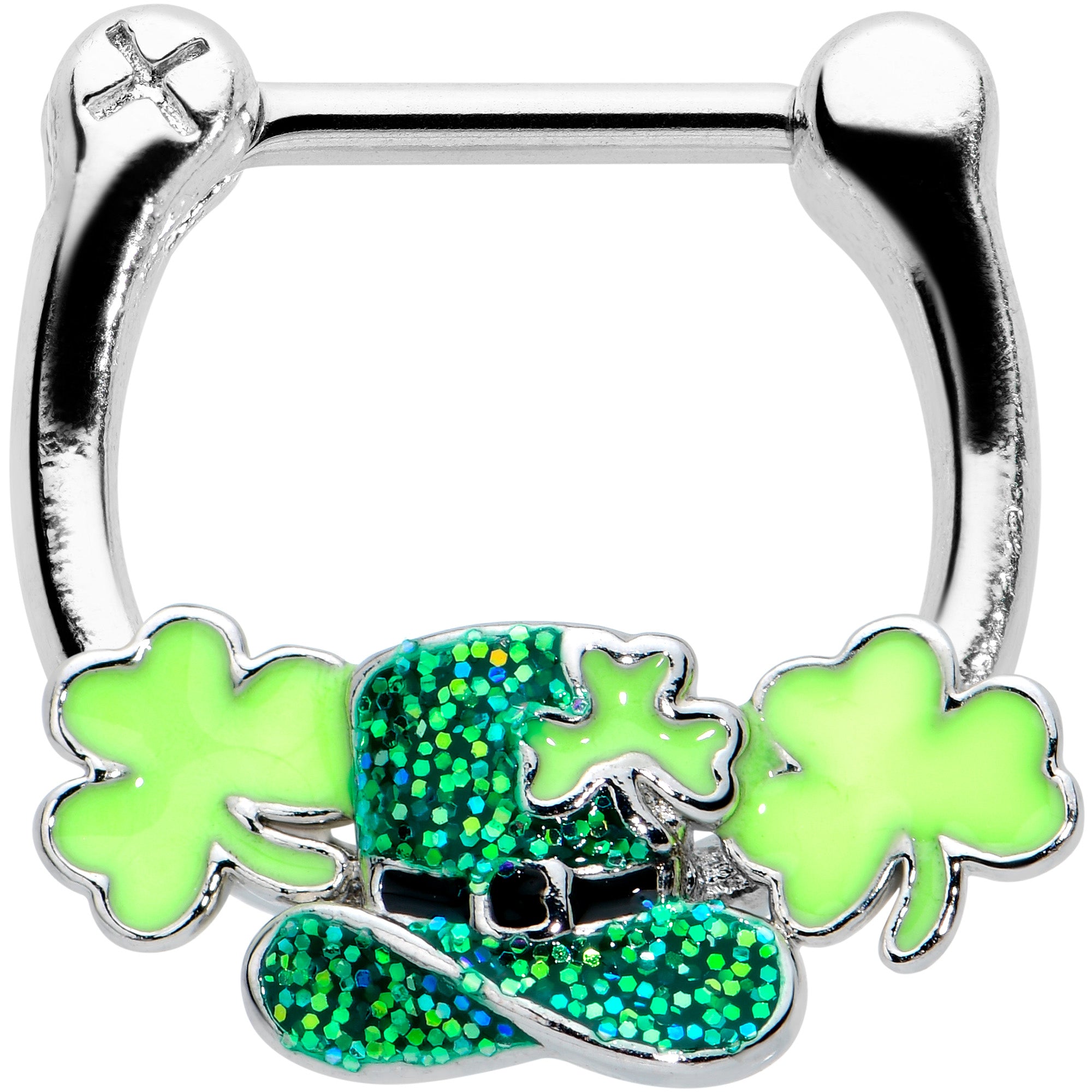 16G 5/16 Glitter Top Hat Shamrock St Patricks Cartilage Clicker