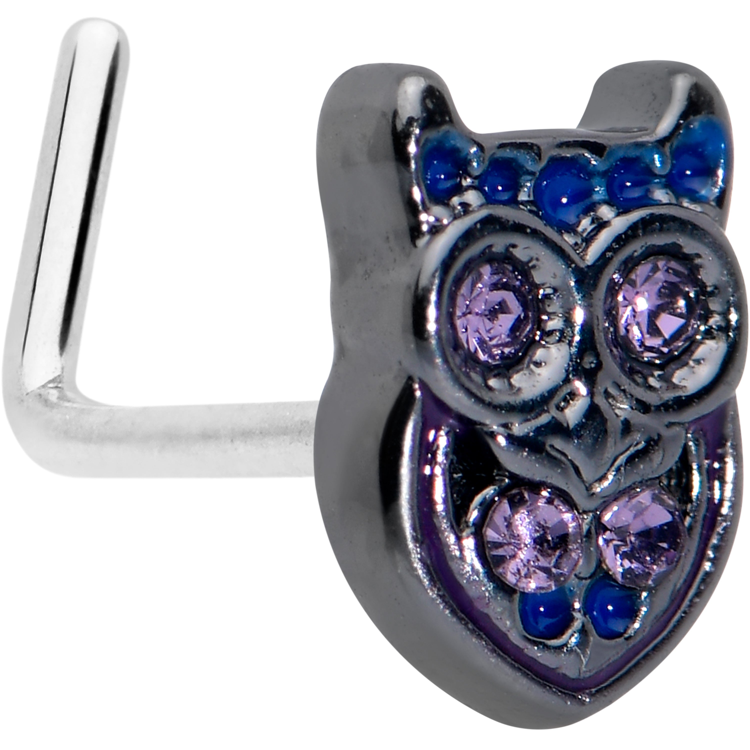 20G 7mm Purple Gem Opulent Owl L Shape Nose Ring