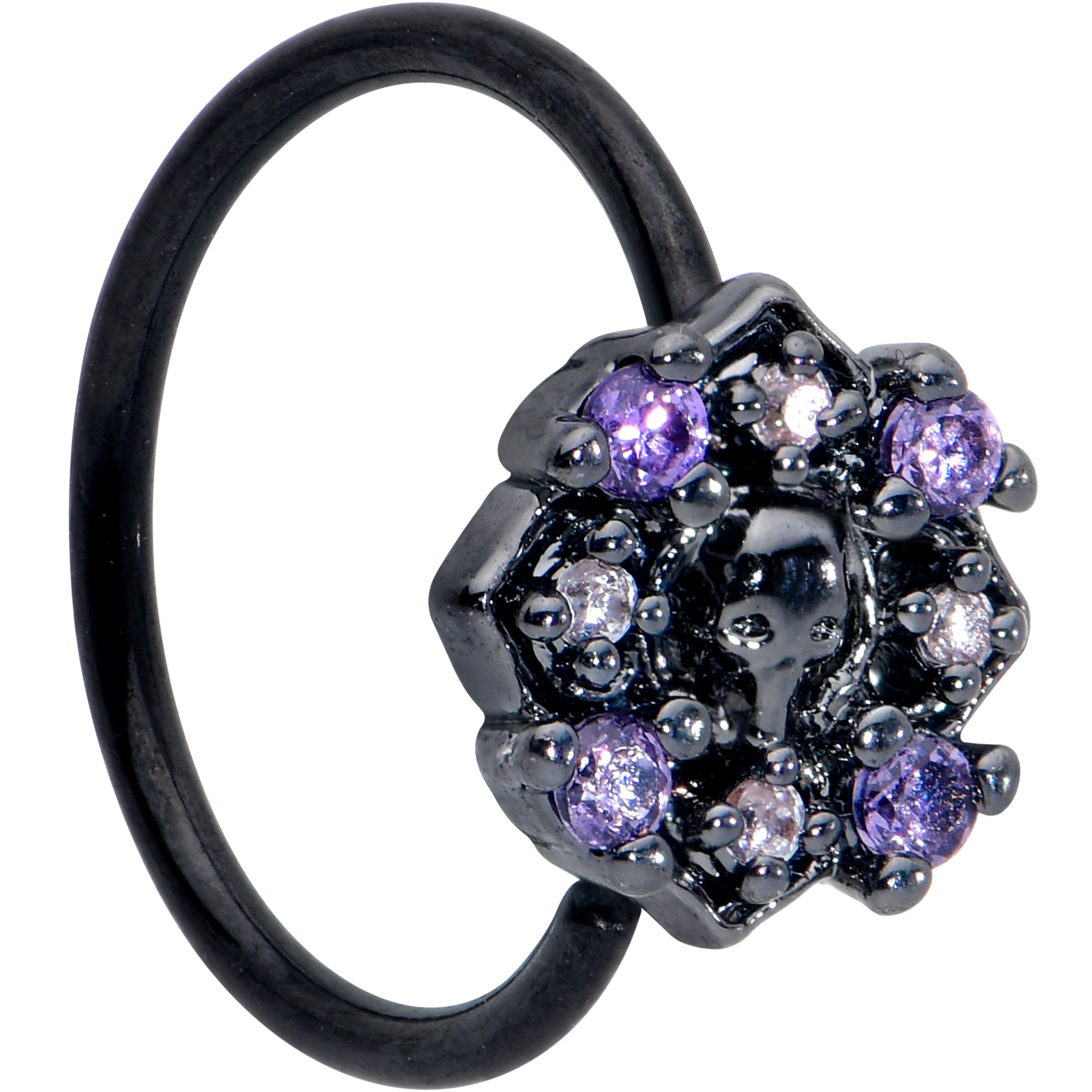 20G 5/16 Purple Gem Black Skull Circle Nose Hoop