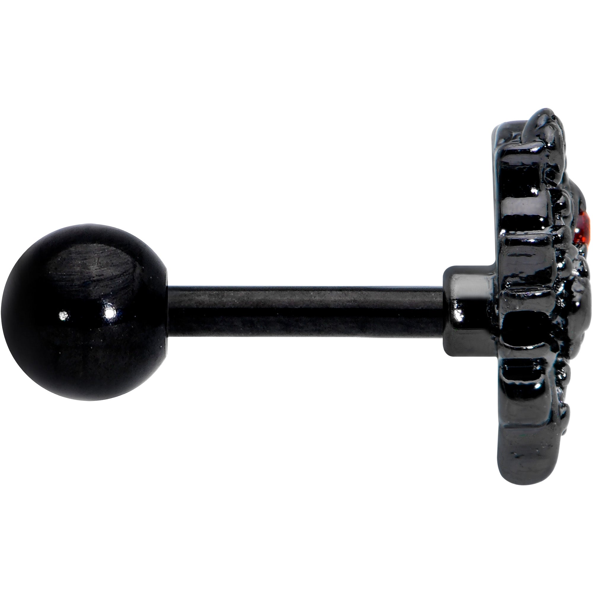 16G 1/4 Clear Red CZ Gem Black Floral Heart Cartilage Earring