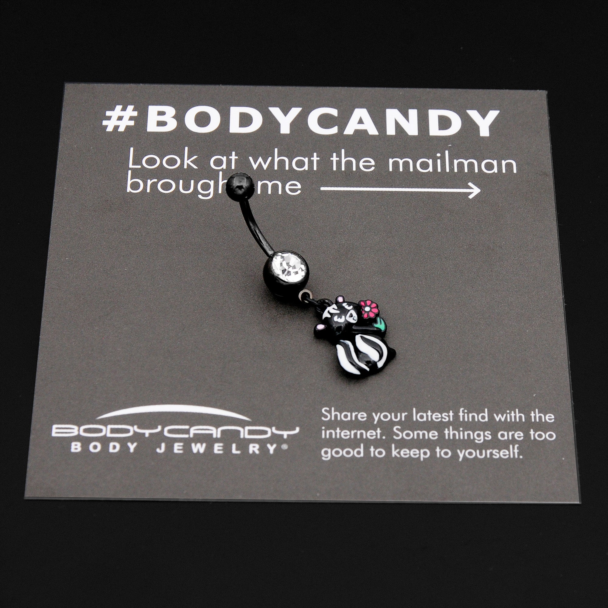 Clear Gem Black Funky Skunk Dangle Belly Ring