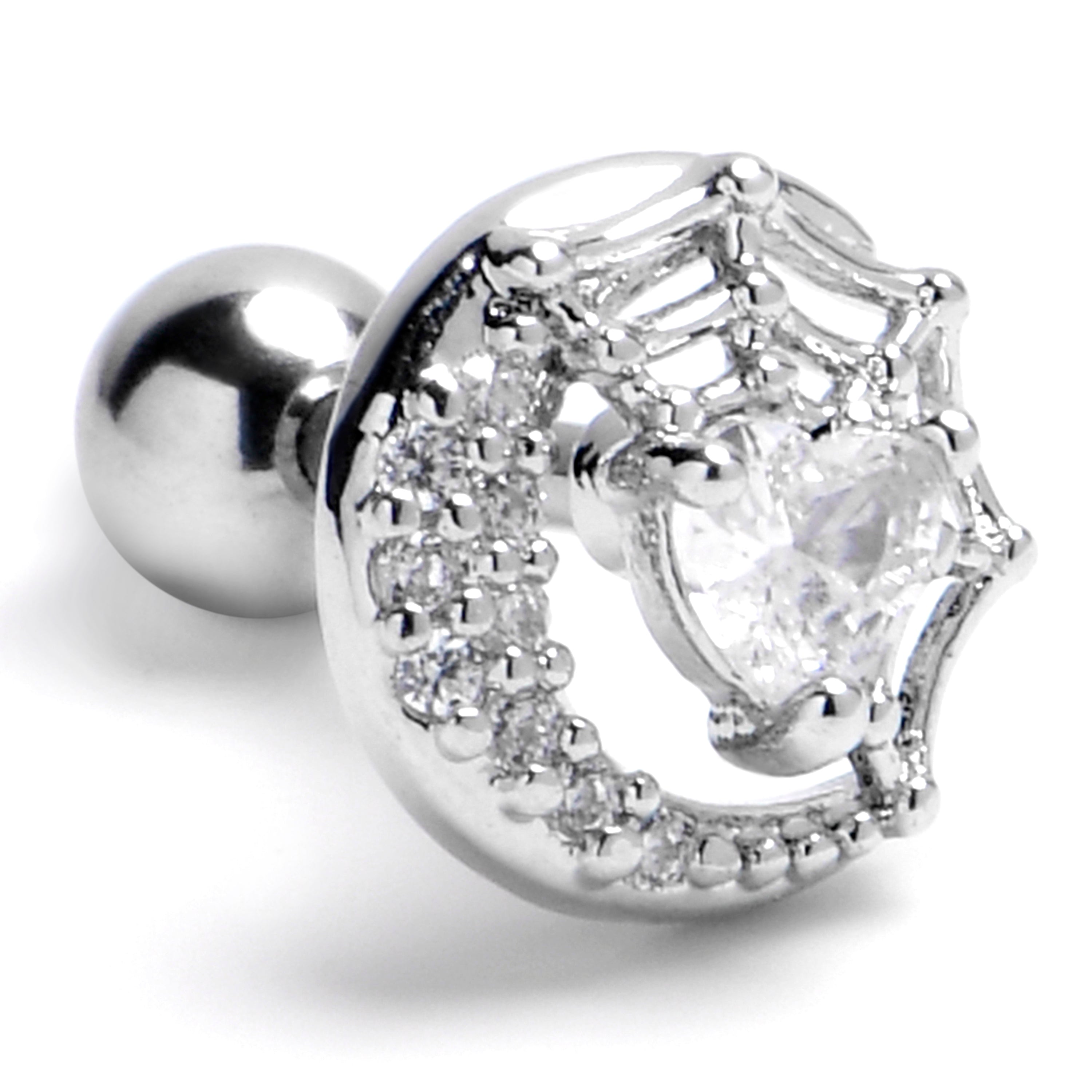 16G 1/4 Clear Gem Heart Moon Web Cartilage Tragus Earring