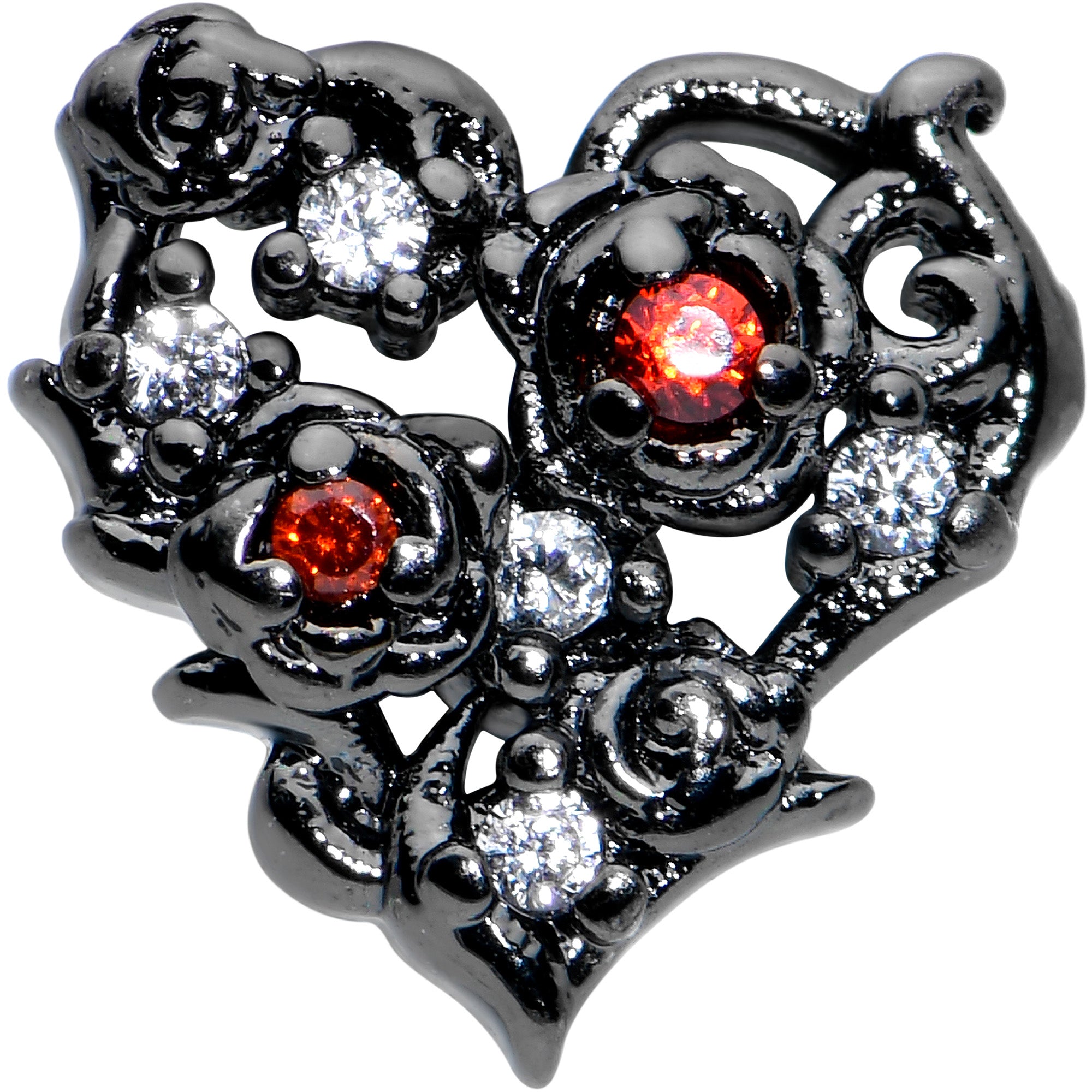 16G 5/16 Red Clear CZ Gem Black Floral Heart Labret Monroe Tragus
