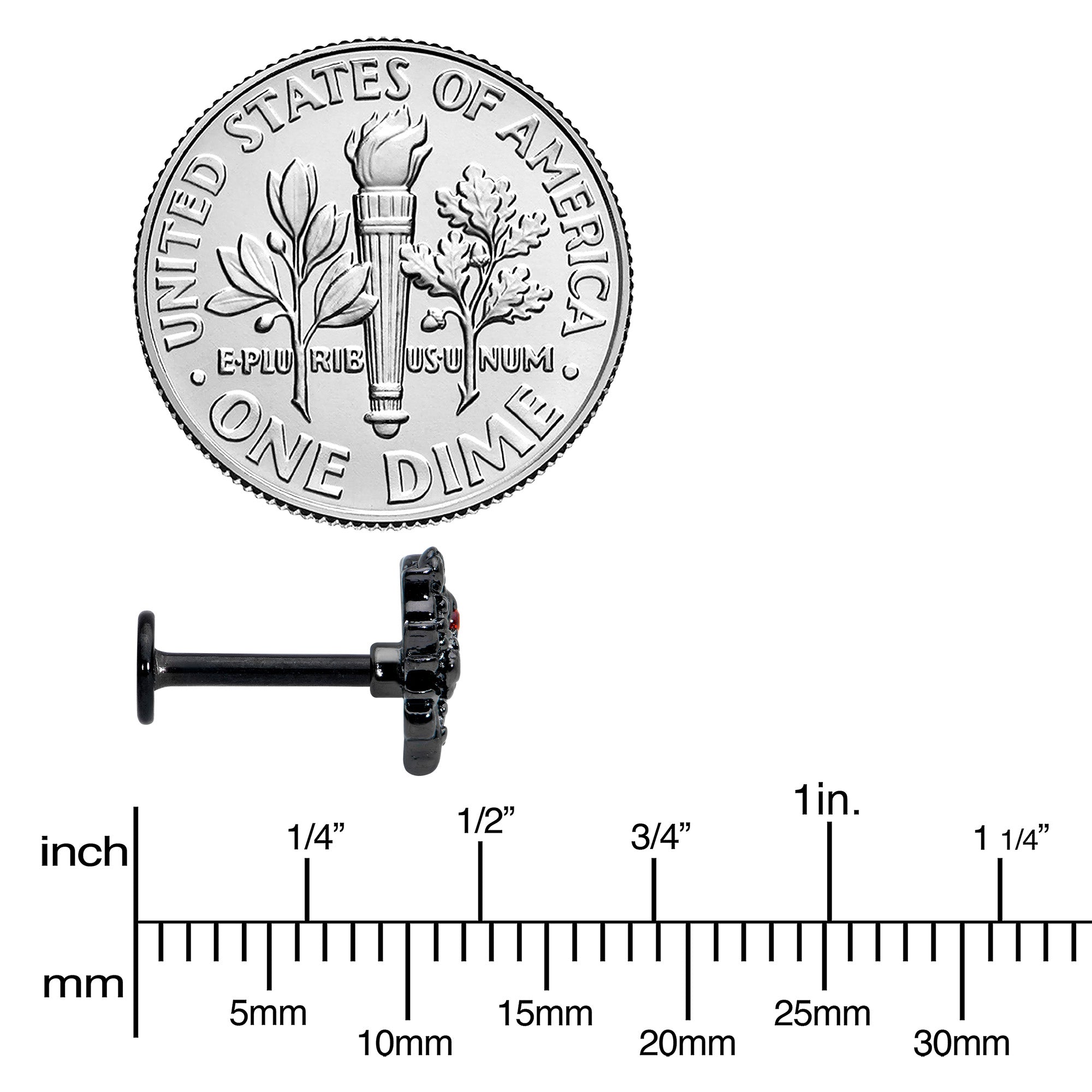 16G 5/16 Red Clear CZ Gem Black Floral Heart Labret Monroe Tragus