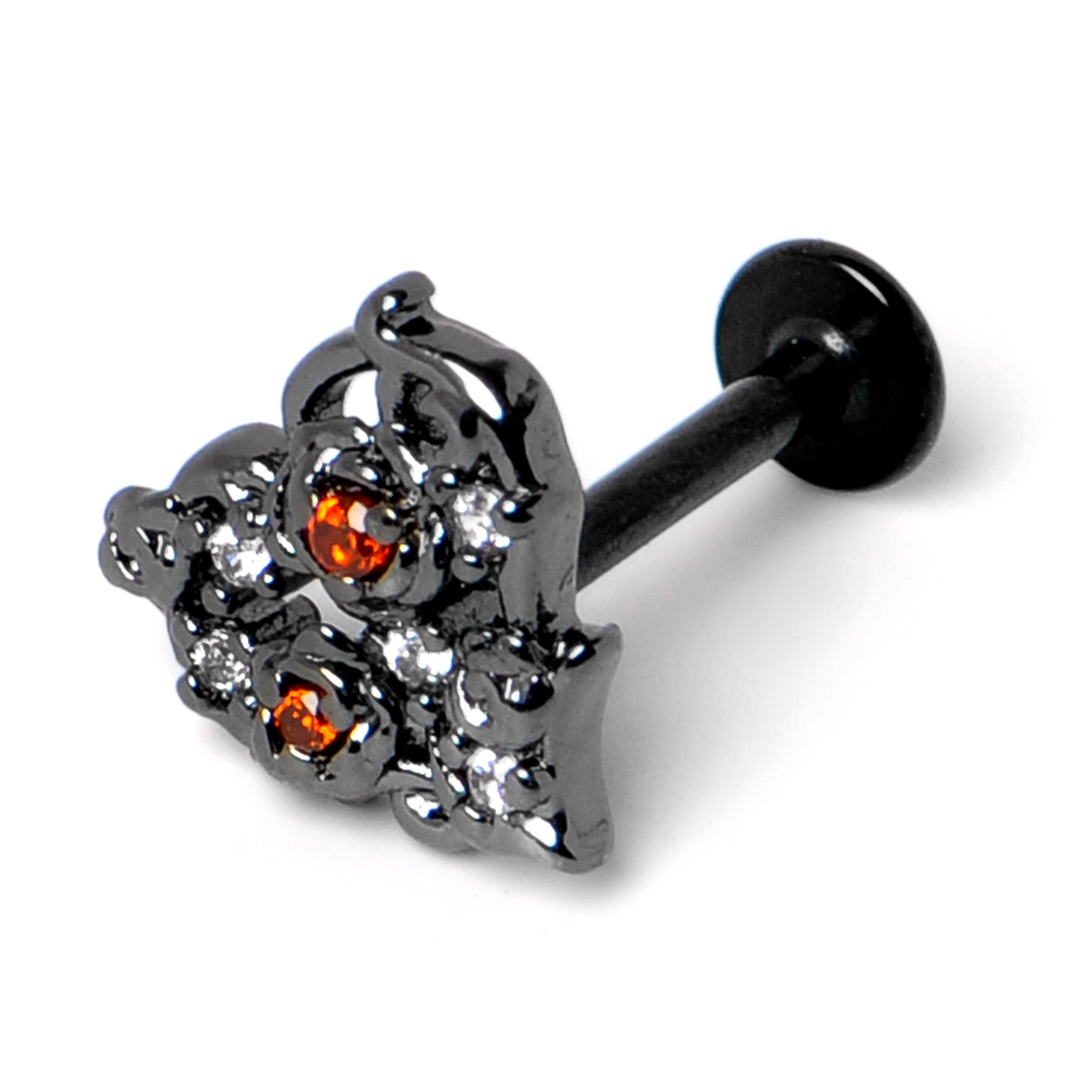 16G 5/16 Red Clear CZ Gem Black Floral Heart Labret Monroe Tragus