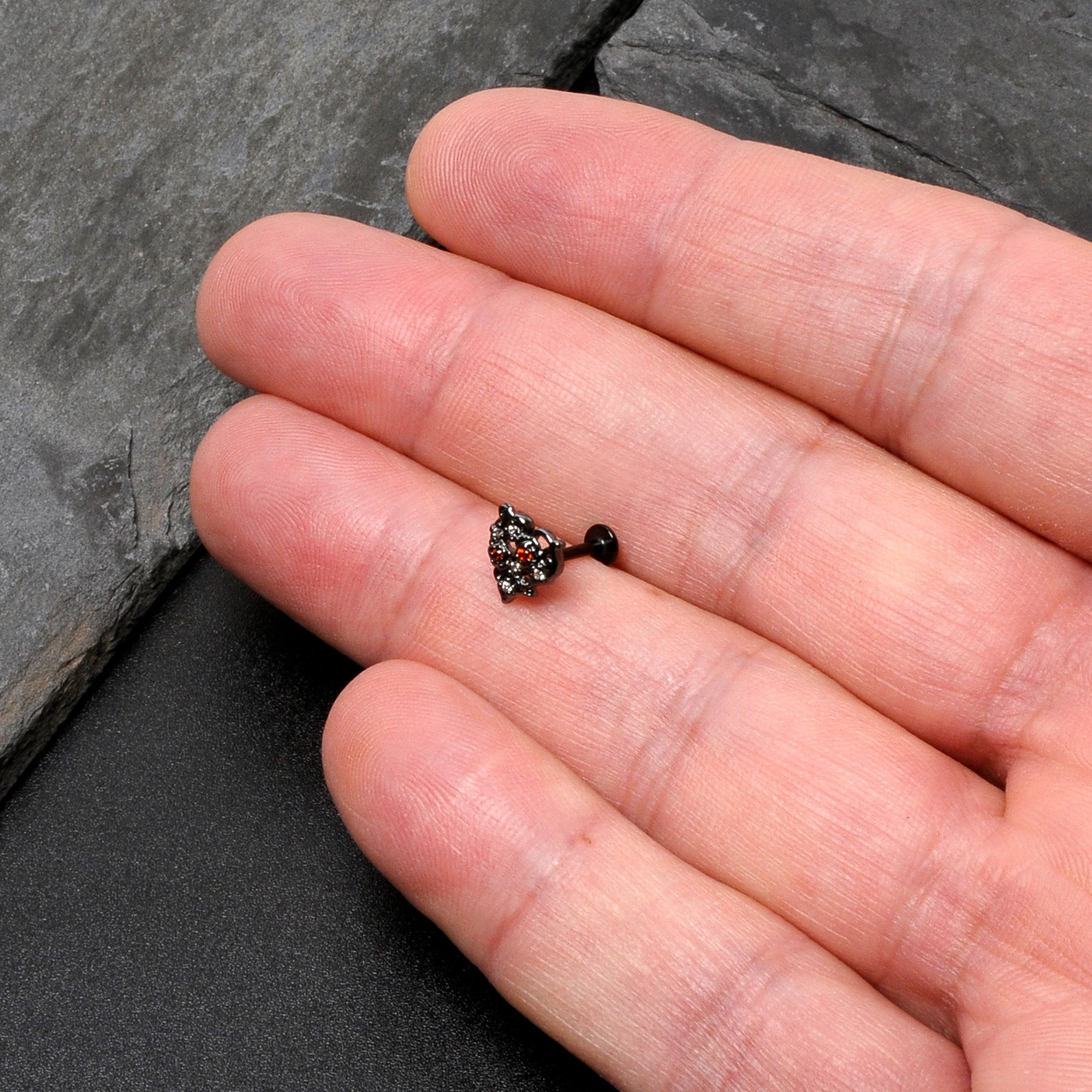 16G 5/16 Red Clear CZ Gem Black Floral Heart Labret Monroe Tragus