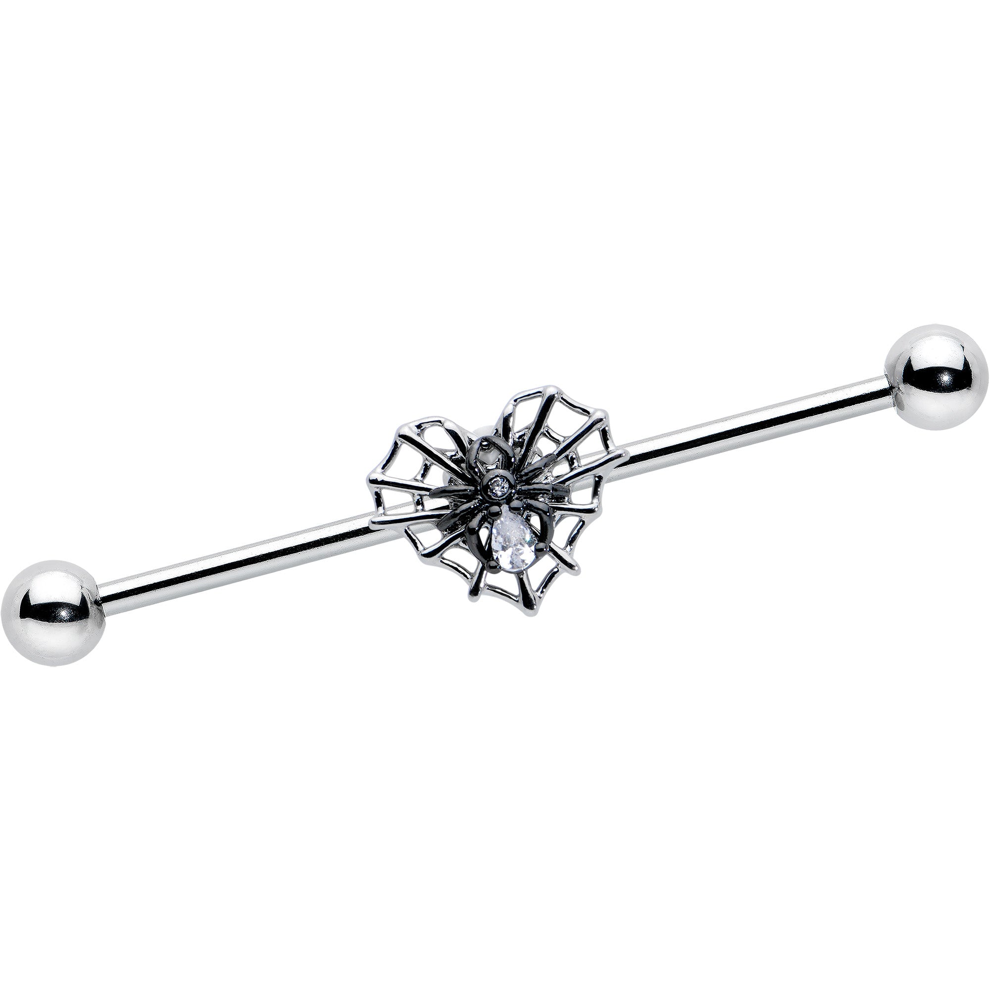 14G Clear CZ Gem Heart of Spider Industrial Barbell 38mm