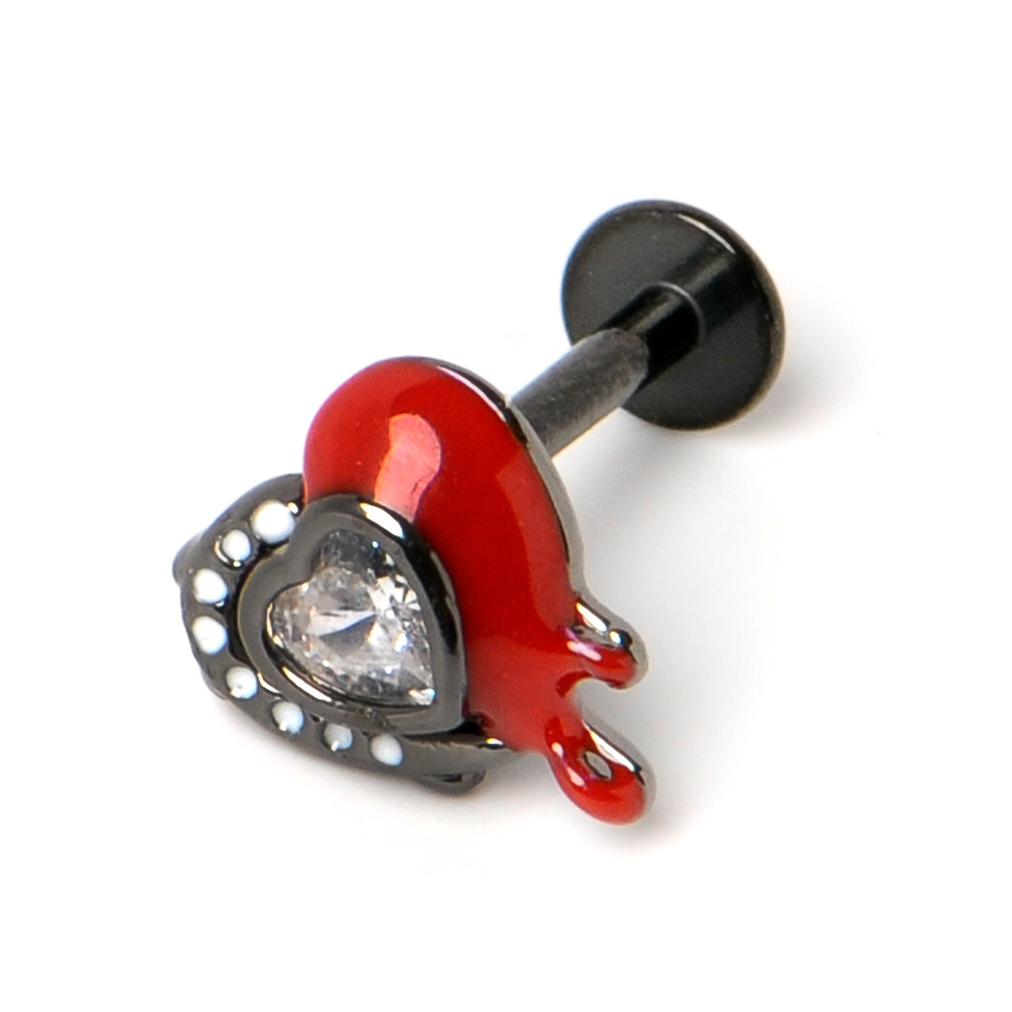 16G 5/16 Clear Gem Black Bleeding Heart Labret Monroe Tragus