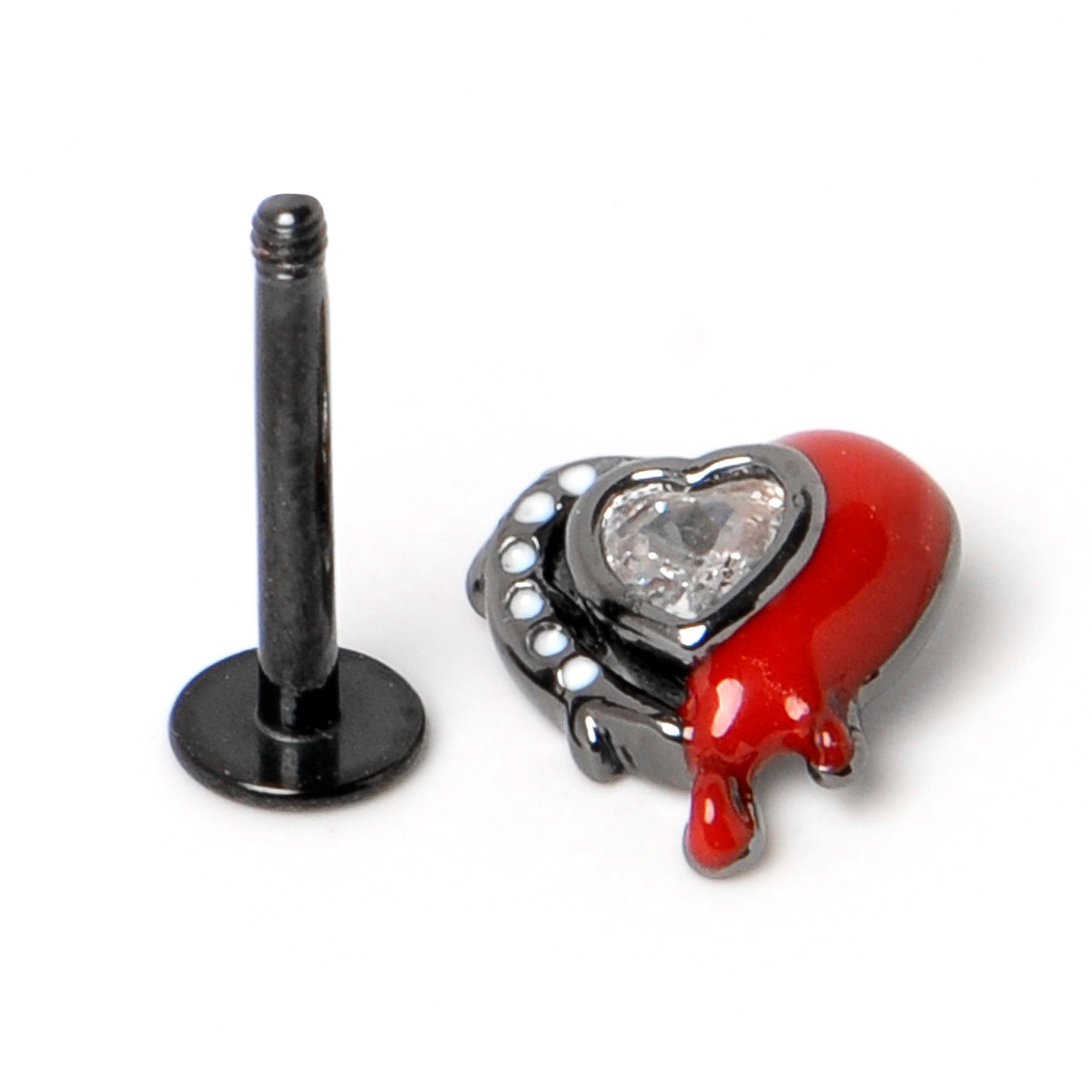 16G 5/16 Clear Gem Black Bleeding Heart Labret Monroe Tragus