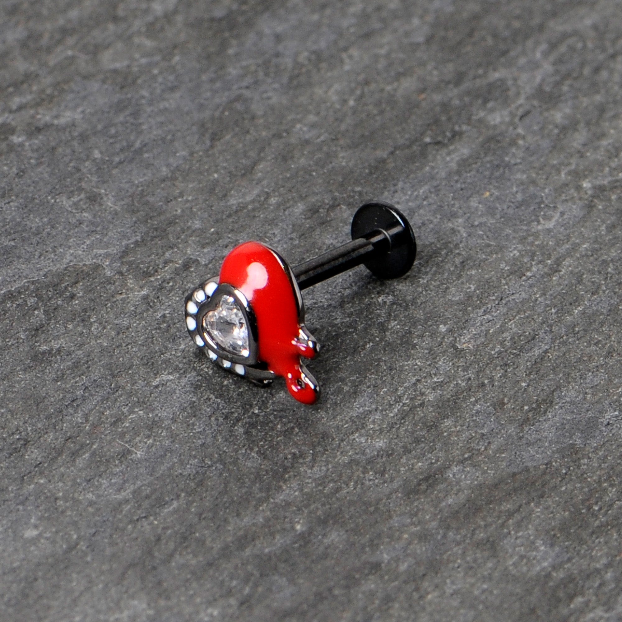 16G 5/16 Clear Gem Black Bleeding Heart Labret Monroe Tragus