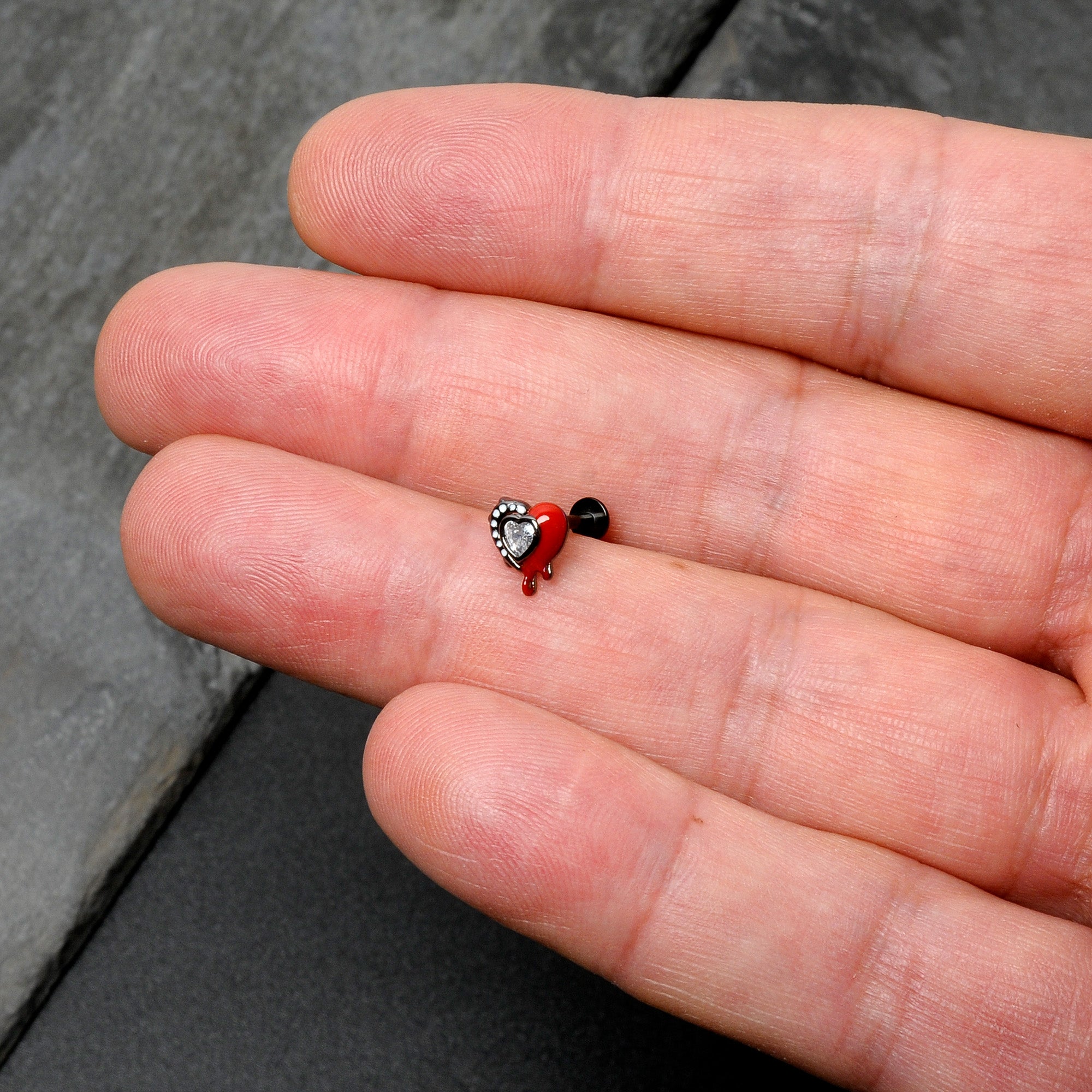 16G 5/16 Clear Gem Black Bleeding Heart Labret Monroe Tragus