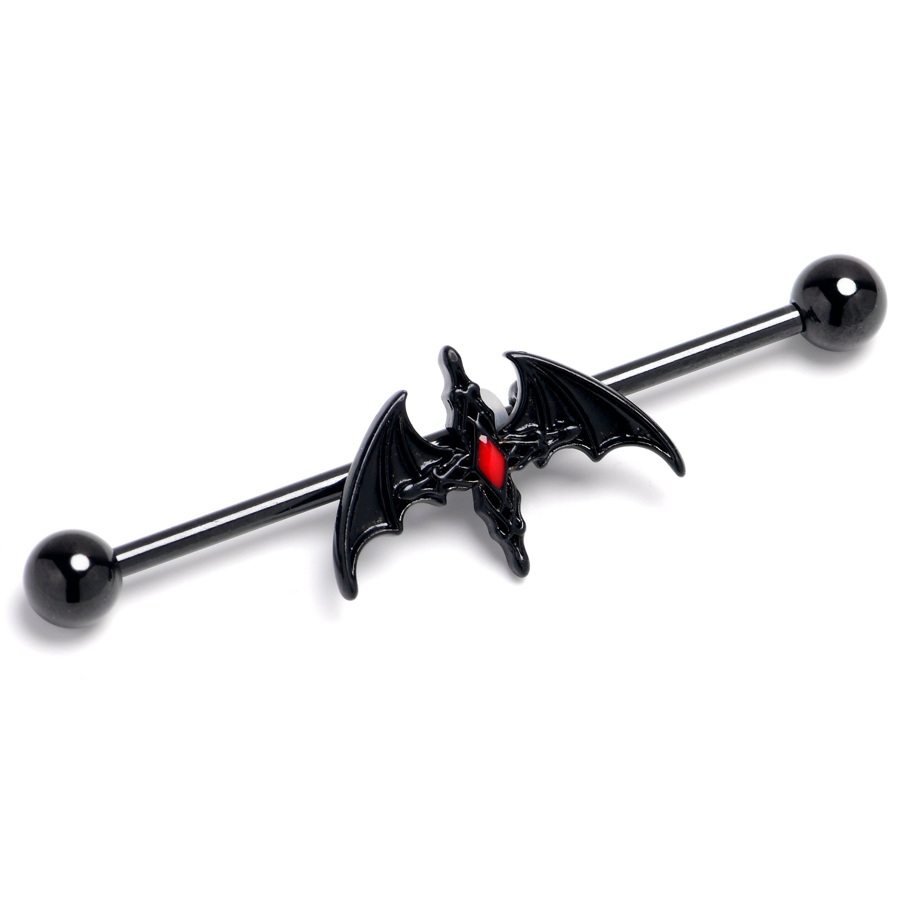 14G Black Soaring Bat Industrial Barbell 38mm