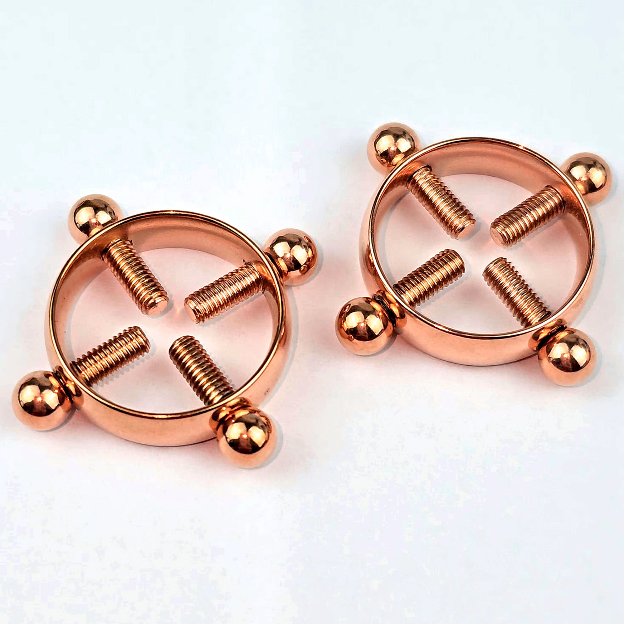 Rose Gold Tone Bolt Style Clip on Non Pierced Nipple Ring Set