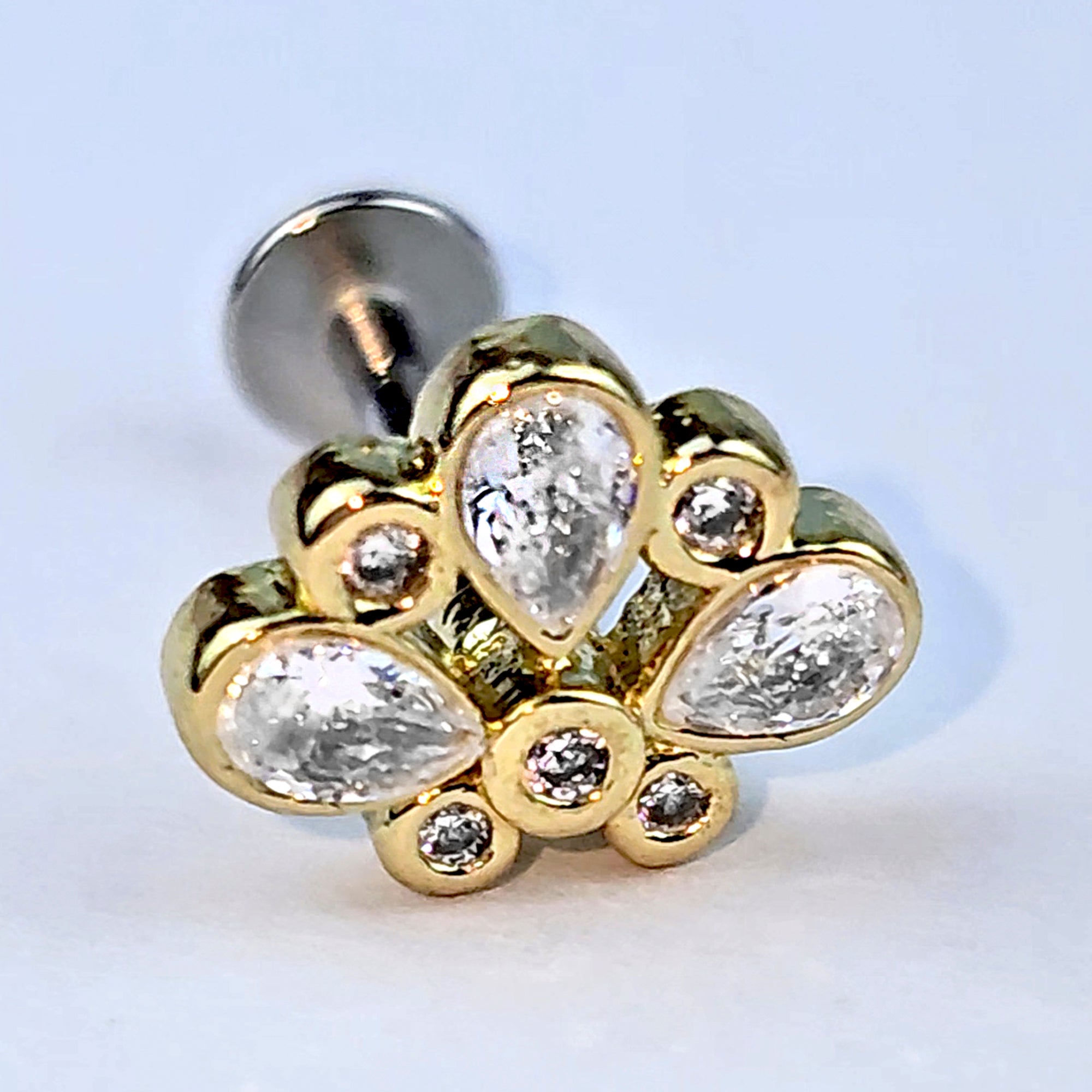 16G 1/4 Clear Gem Golden Crown Deluxe Labret