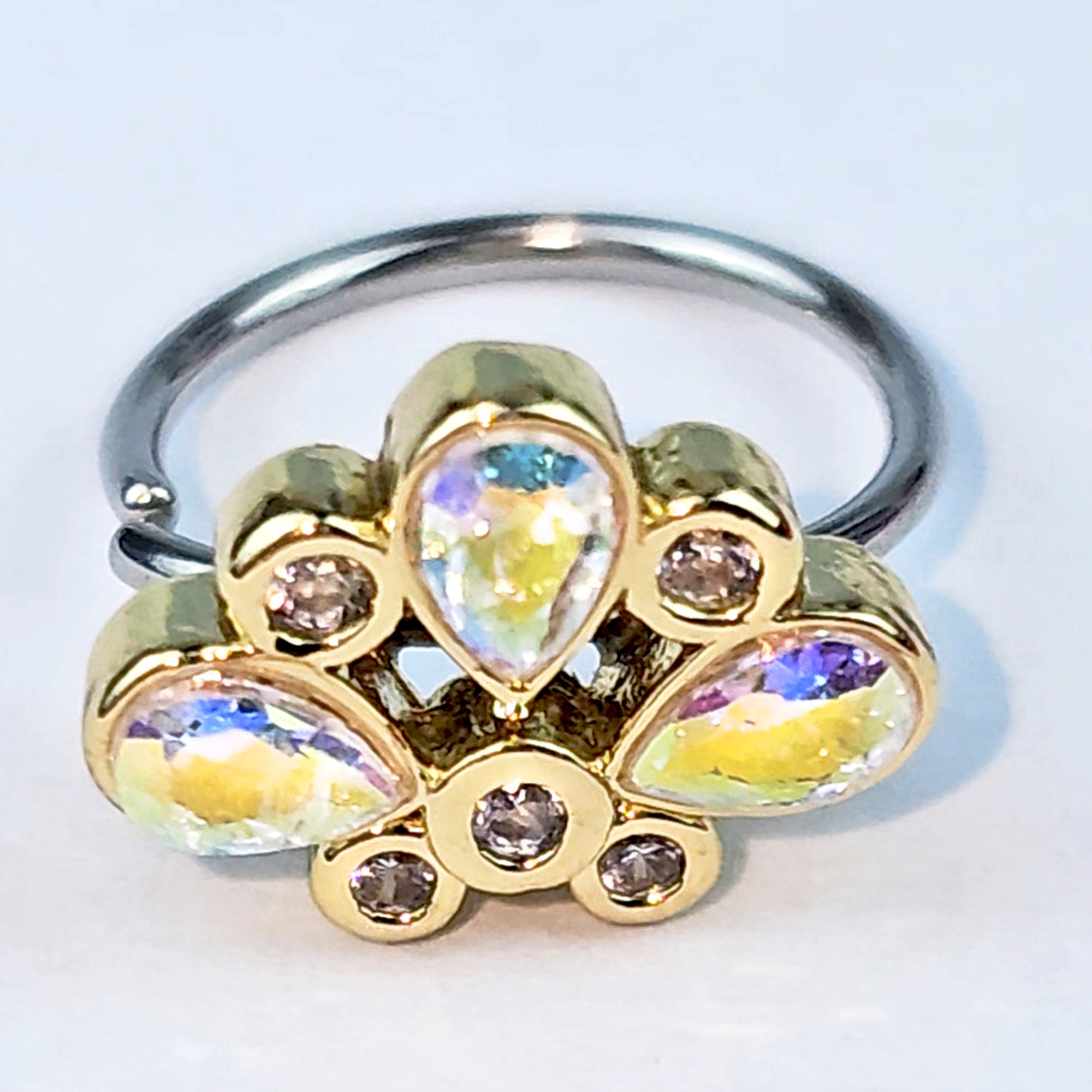 20G 5/16 Aurora Gem Golden Crown Deluxe Nose Hoop