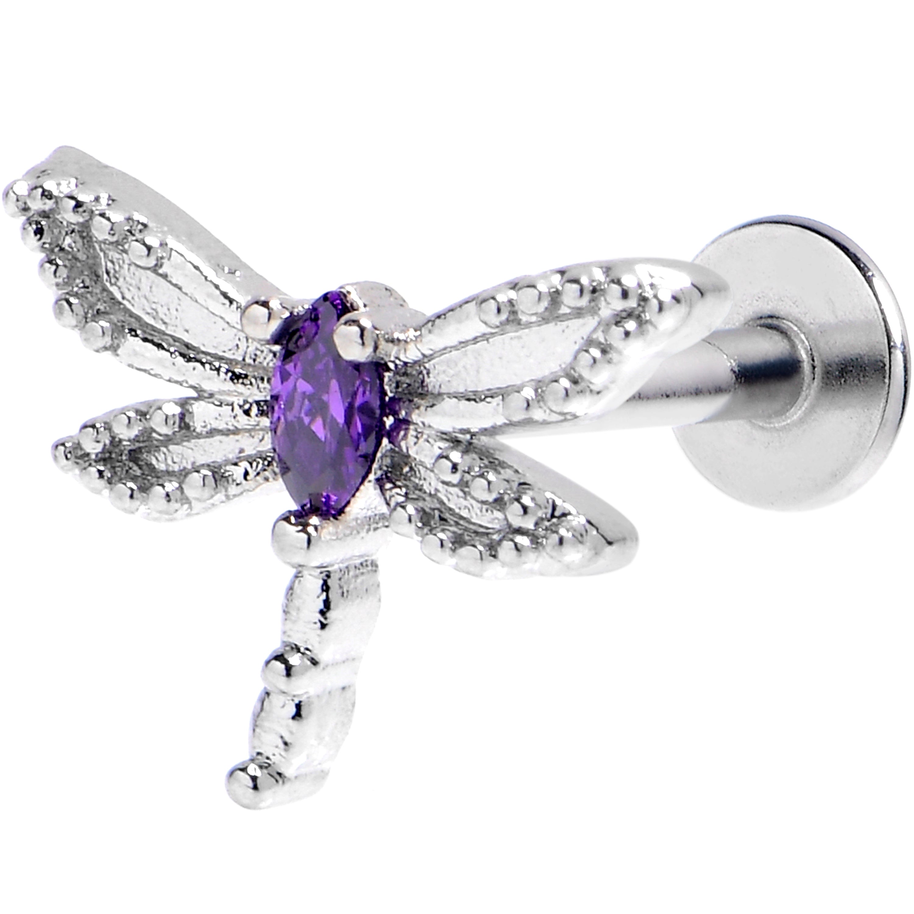 16G 5/16 Purple Gem Texture Dragonfly Labret Monroe Tragus