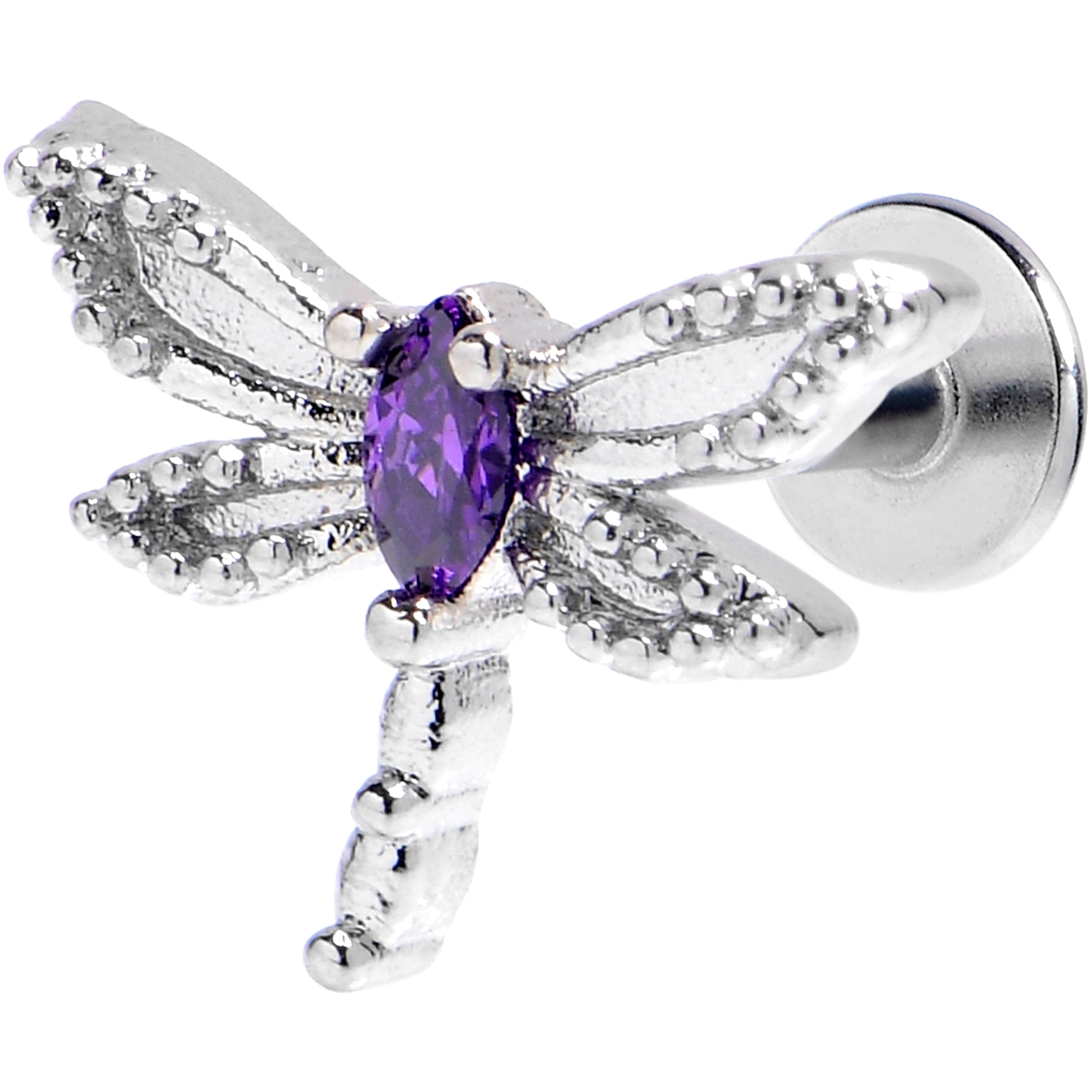 16G 1/4 Purple Gem Texture Dragonfly Labret