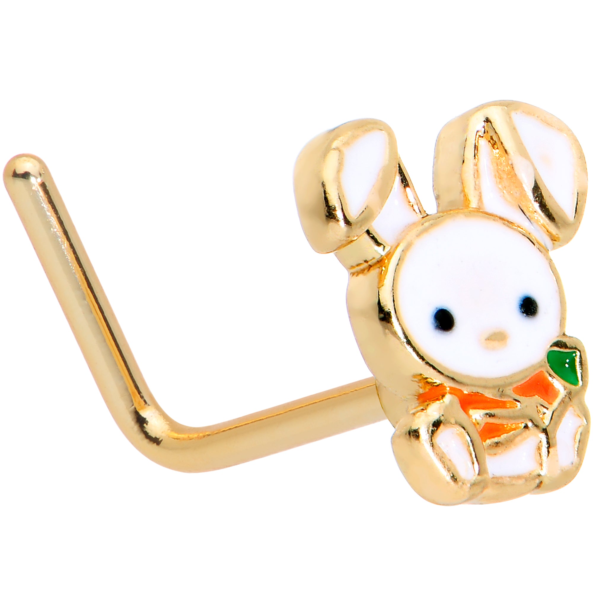 20G 7mm Gold Tone Cutie Easter Bunny L Shape Nose Ring