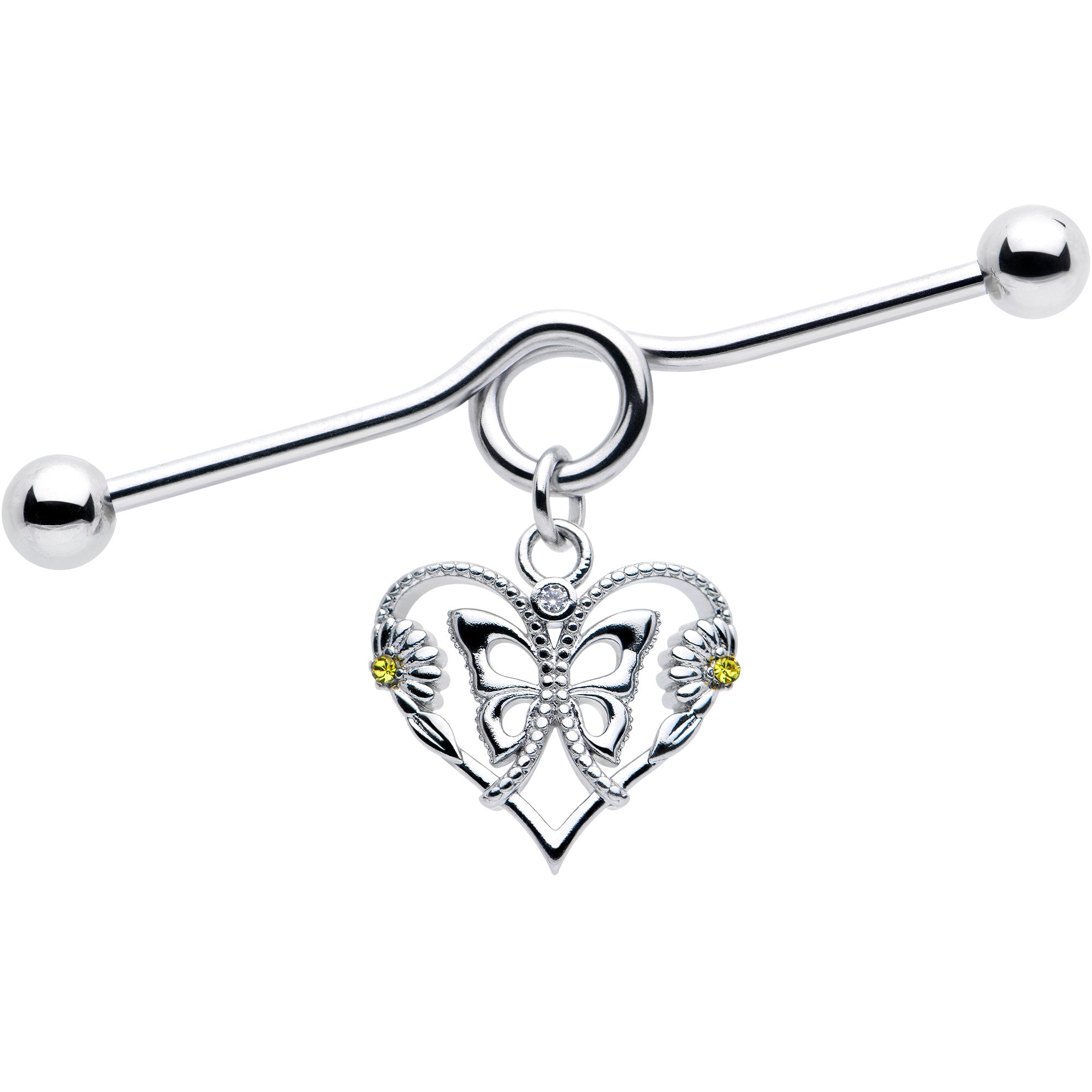 14G Yellow CZ Gem Heart Flower Butterfly Project Bar 38mm