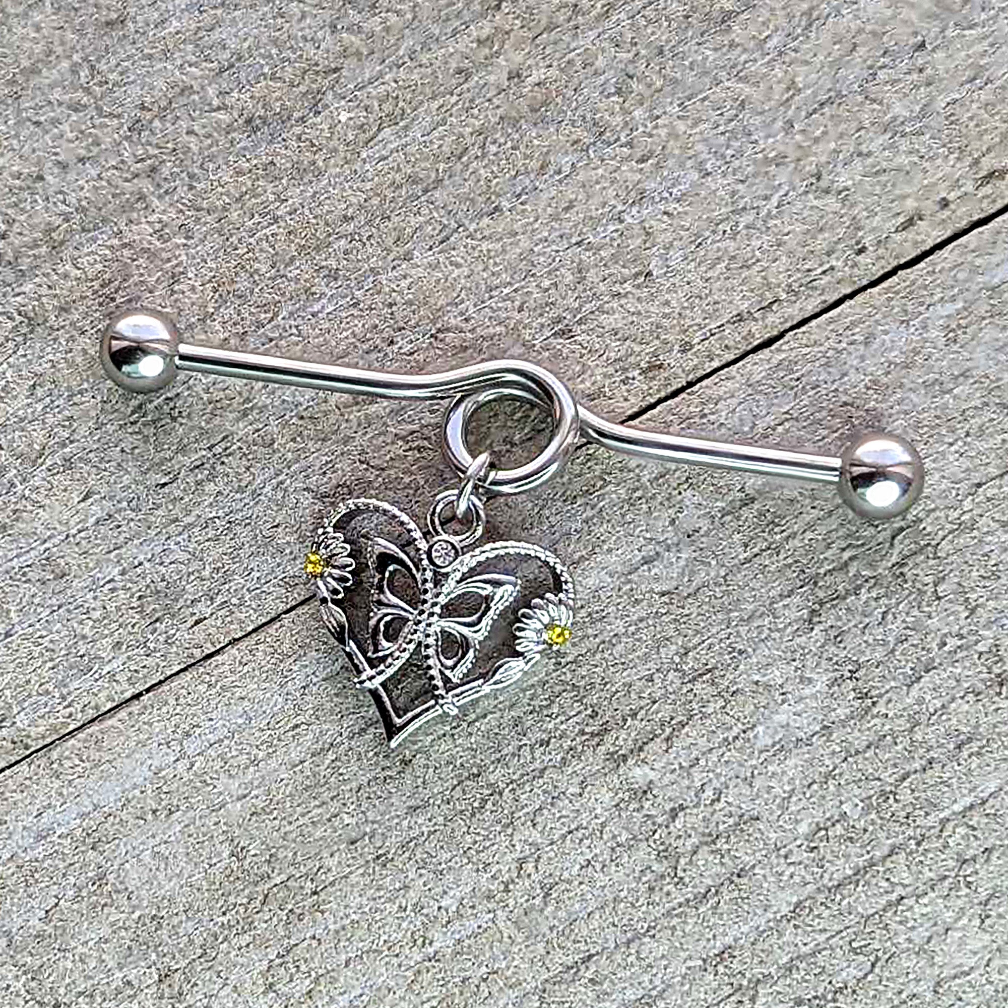 14G Yellow CZ Gem Heart Flower Butterfly Project Bar 38mm